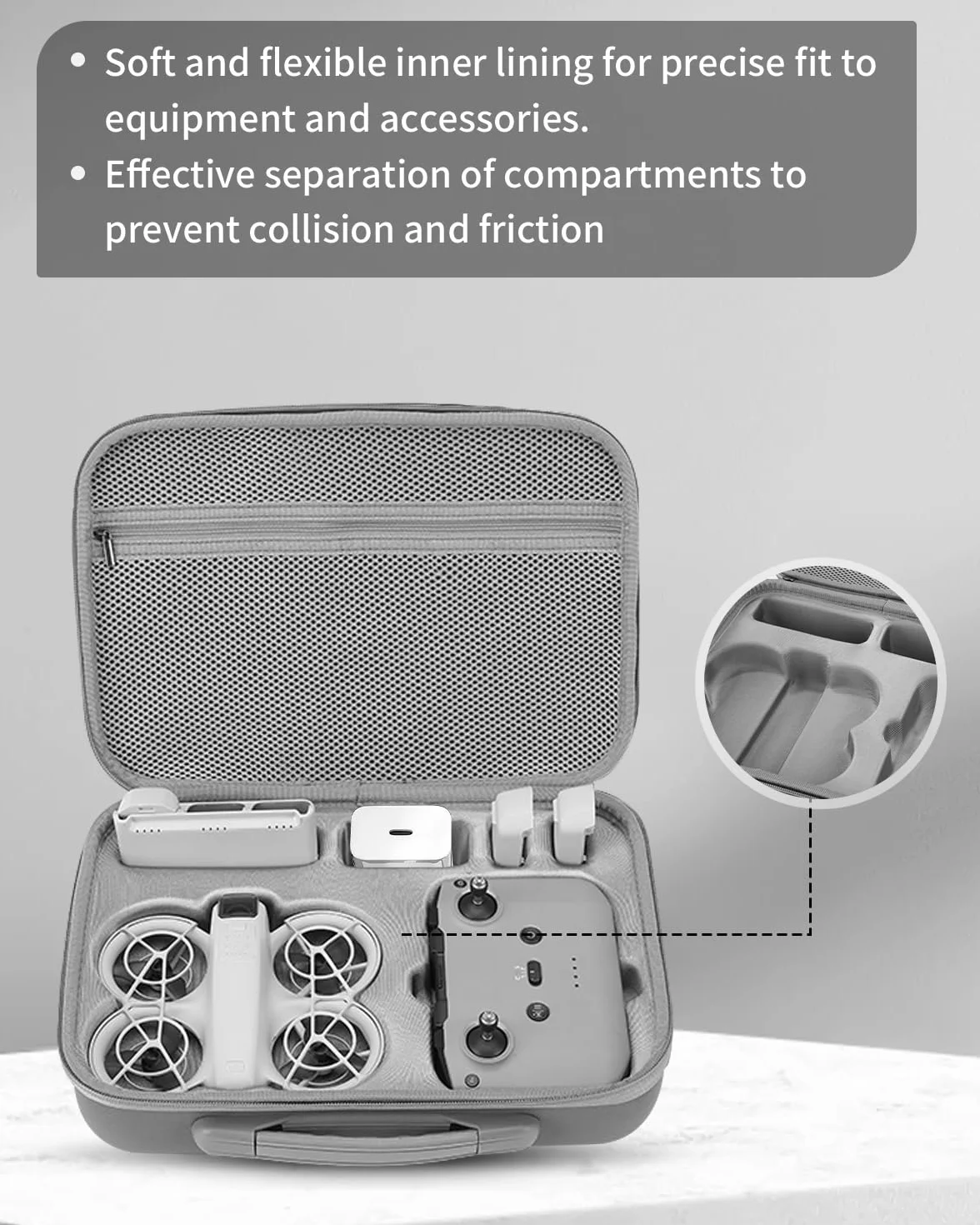 Bolsa para dji Neo Drone, Estuche Funda de Transporte, Bolsa de Almacenamiento Rígido Protectora para dji Neo Drone, Controlador y Accesorios，Gris