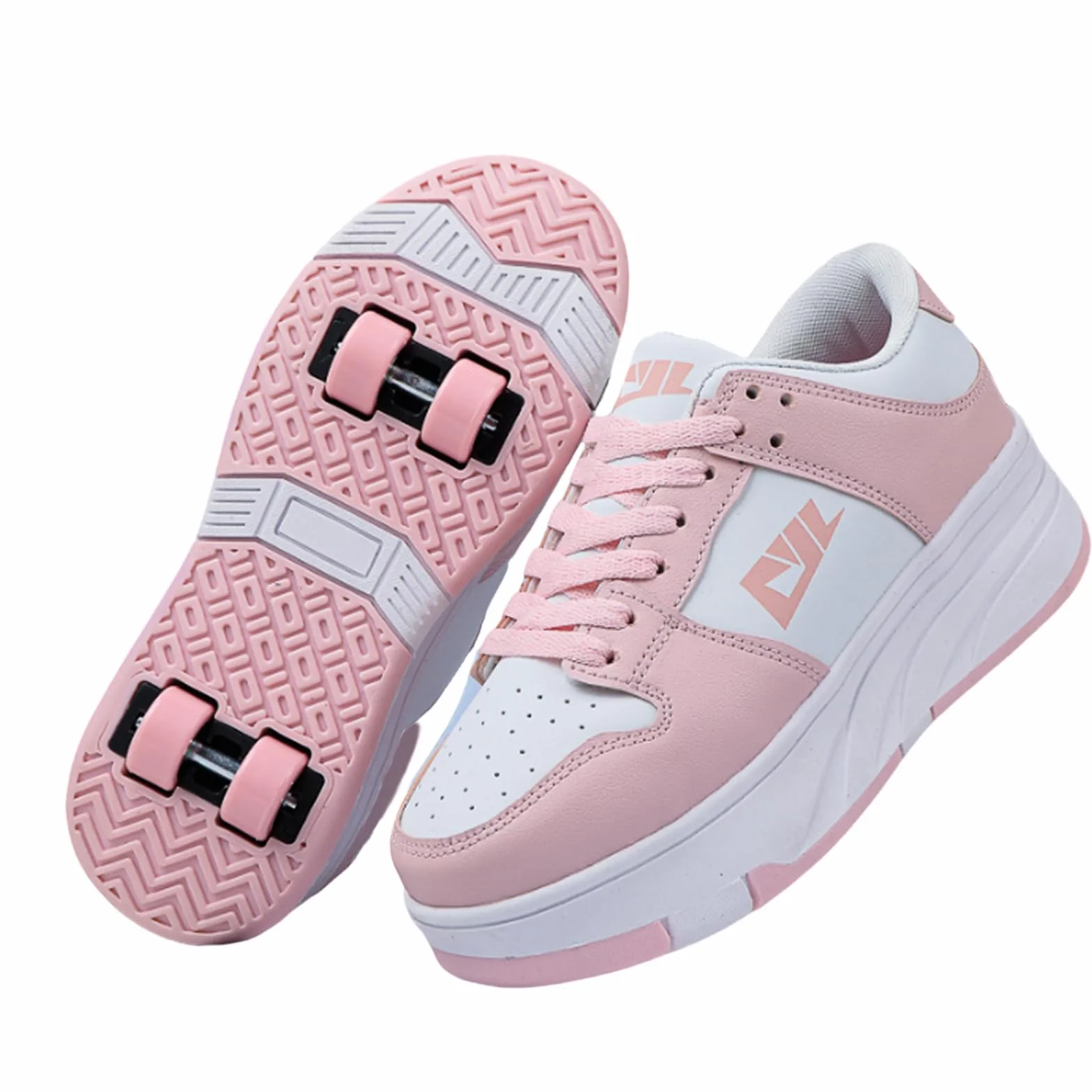 Hixingo Zapatillas con Ruedas Niña Niño, Zapatos con Ruedas Negro Rosa Patines Transpirable Calzado Skateboarding