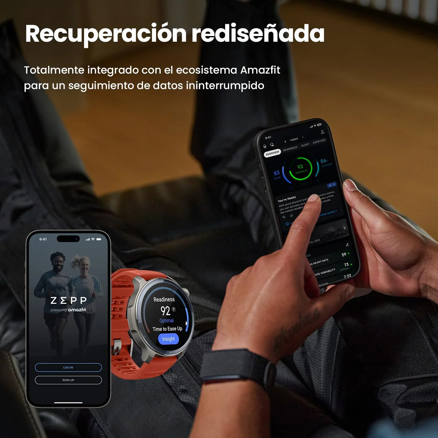 Amazfit Helio Strap Smart Band Monitor de Actividad 24/7, Ritmo Cardíaco, Sueño, Batería 10 Días, 50+ Deportes, Fuerza, Hyrox, Sin Suscripción, Android y iPhone