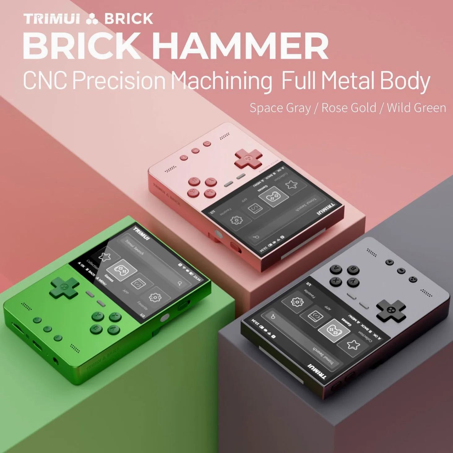 Trimui Brick Hammer Consola de juegos portátil con visualización IPS de 3.2 pulgadas y batería de 3000 mAh, consola de videojuegos retro con tarjeta TF de 64 GB preinstalada y función WiFi (gris