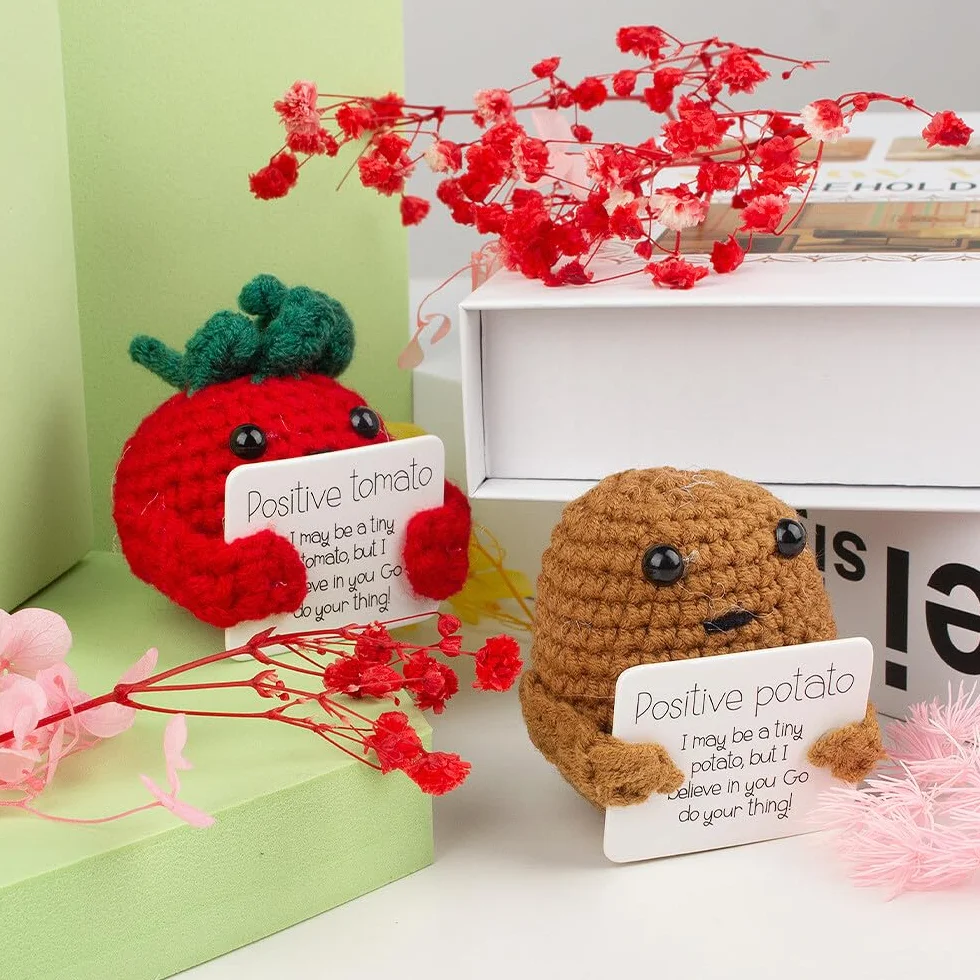 Positive Potato Pocket Hug, 2 unidades Creativas de Lana para Tejer Mini Felpa Tomate Positivo Tomate, Regalos de Animación, Regalos de Motivación, Regalos para Novia, Novio, Mujeres