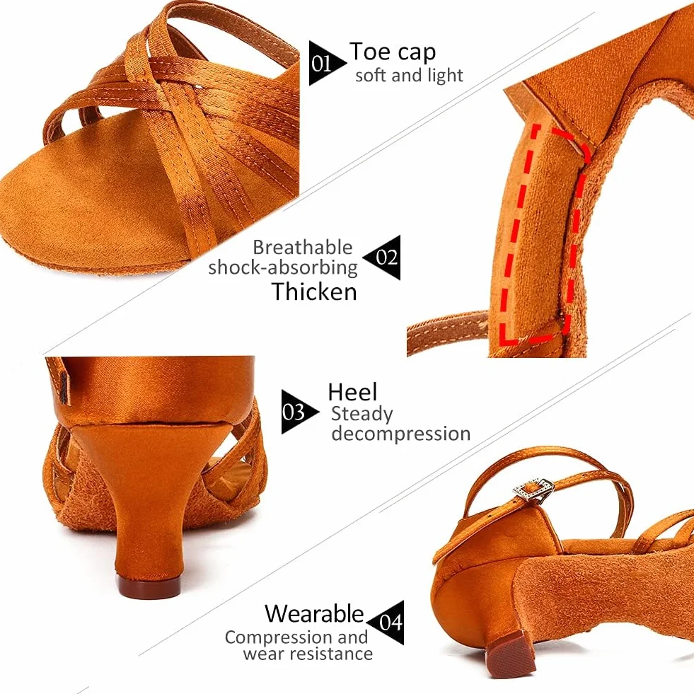 Mumisuto Zapatos de Baile Latinos para Niñas Tacón Alto 4 cm Marrón