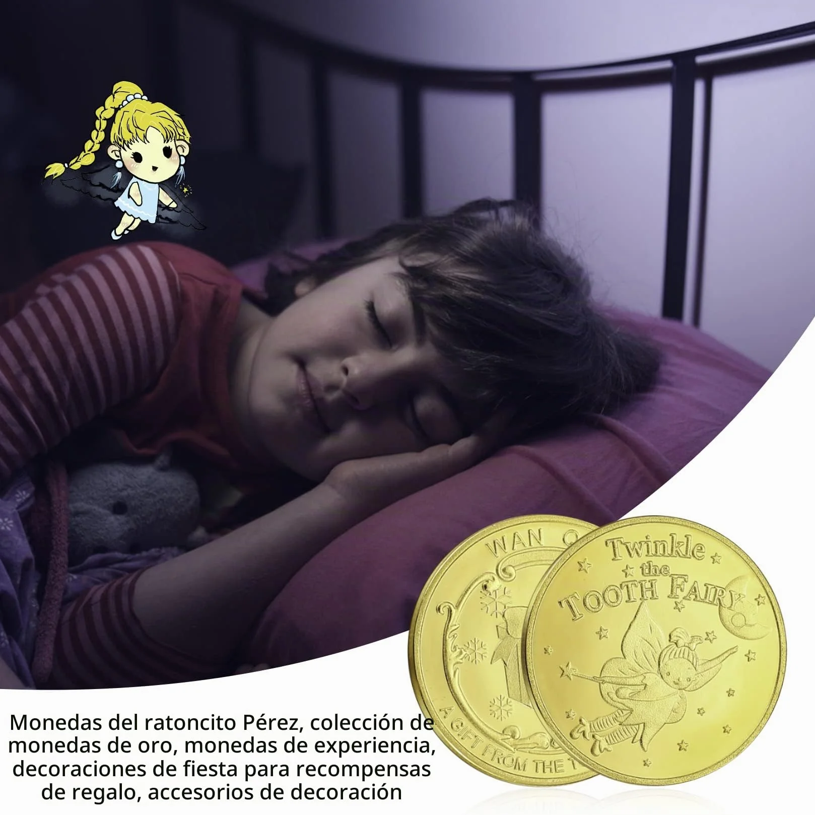 6 Piezas Moneda de Hadas de Dientes Centelleantes, Hada de Dientes Monedas de Oro, Moneda de Colecció, Moneda Conmemorativa Colección de Recuerdos Moneda para Diente Perdido Niños Regalos