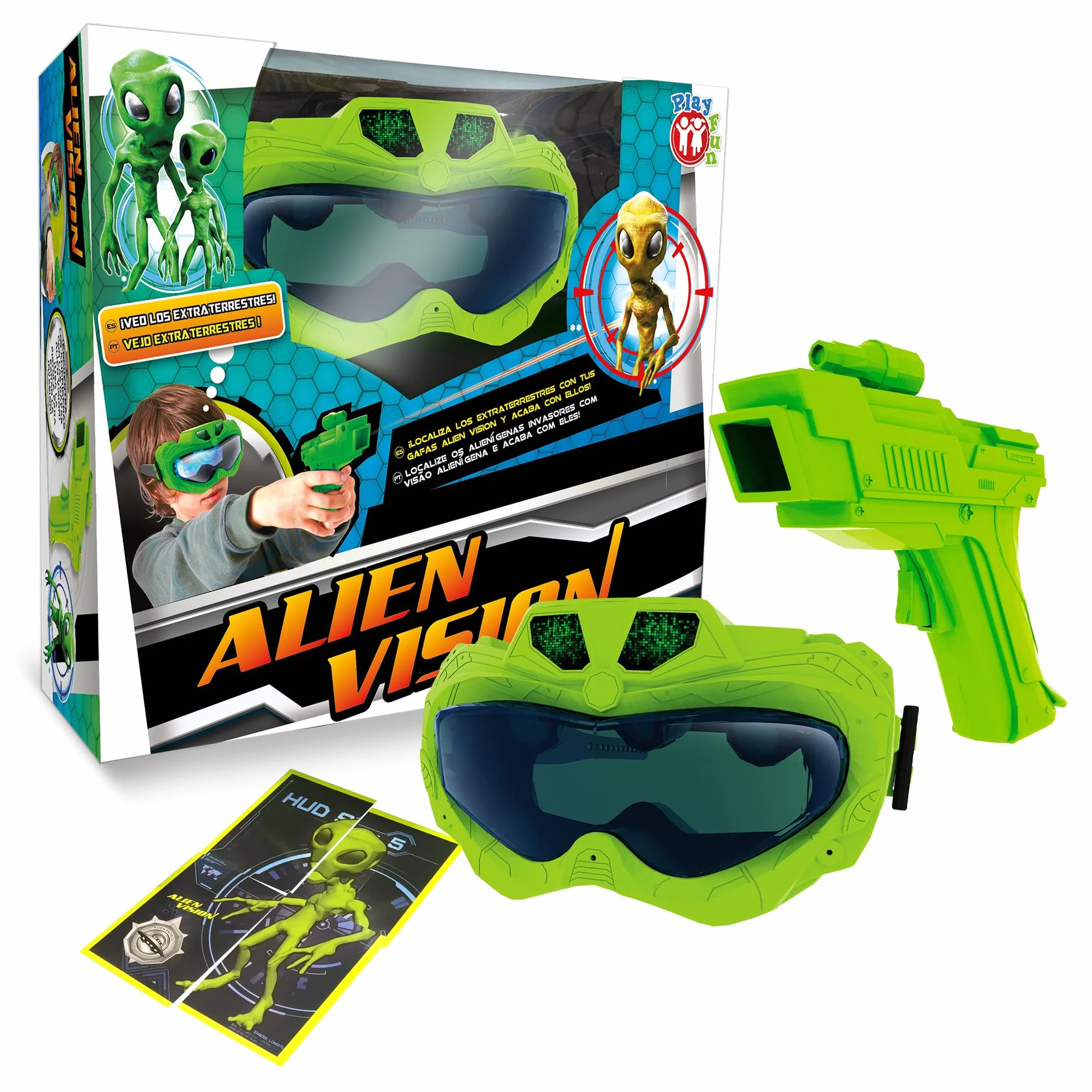 PLAY FUN BY IMC TOYS Alien Vision, Juego Interactivo con Máscara 3D y Pistola Láser, Diviértete Eliminando Aliens y Superando Niveles, Juguete Regalo para Niños y Niñas de+5 Años