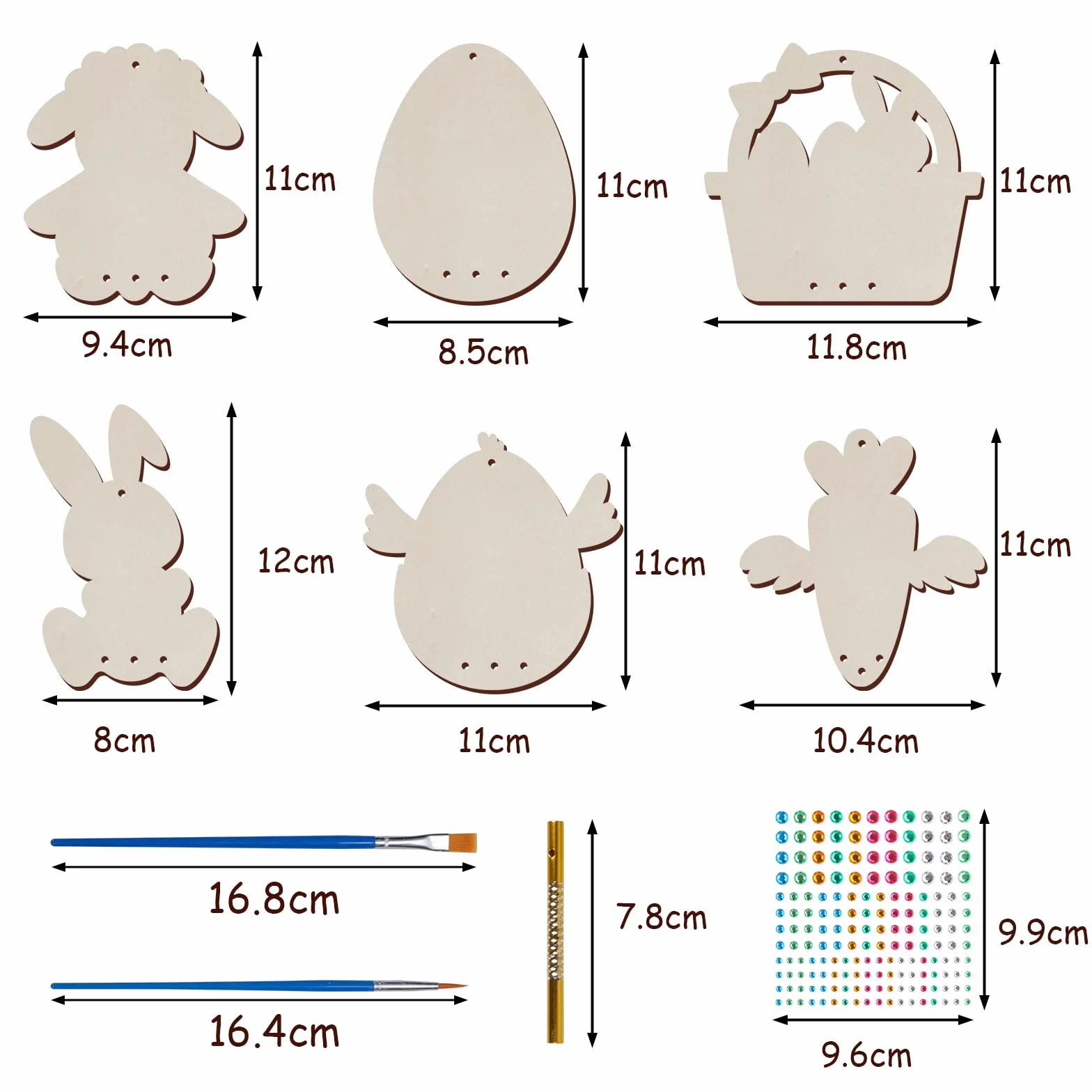 WEDNOK 12 piezas Kit de Pascua para niños, Campanas de viento de Pascua de madera para pintar, Decoraciones de Pascua, para regalos de Pascua
