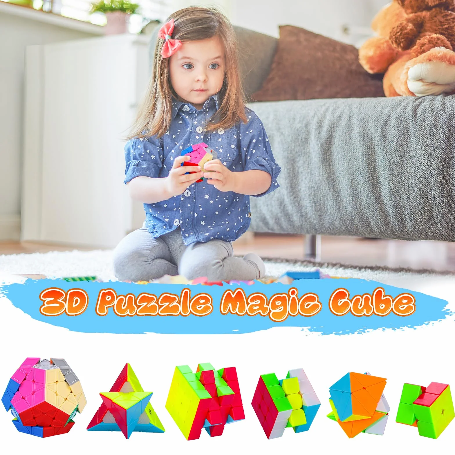 6 Pack Speed Cube Set, Rompecabezas Cubo Mágico 2x2x2 3x3x3 4x4x4 Pyraminx Megaminx Skewb Smoothly Stickerless Magic Cubes Puzzle Cube Toy para Niños y Adultos