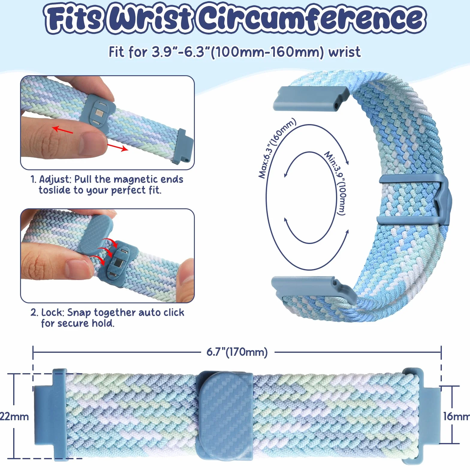 Pulsera de Nylon Tejido Magnético 16mm Compatible con Xplora X5 Play/Kidzi/XGO 2/XGO 3 Correa de Repuesto Impermeable para Niños