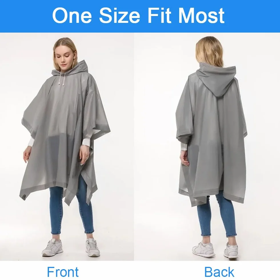 Poncho Impermeable Reutilizable con Capucha 2 Piezas Gris Azul para Senderismo Ciclismo Camping