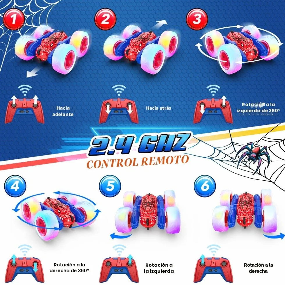 Mieryd Spider Coche Teledirigido, Acrobacia RC Carro Monster Truck 4x4 Crawler con Luz, Juguete Niño 3 4 5 6 7 8 9 Años Juego Infantile Exterior Regalo Cumpleaños Brinquedo Remote Control Car Toy