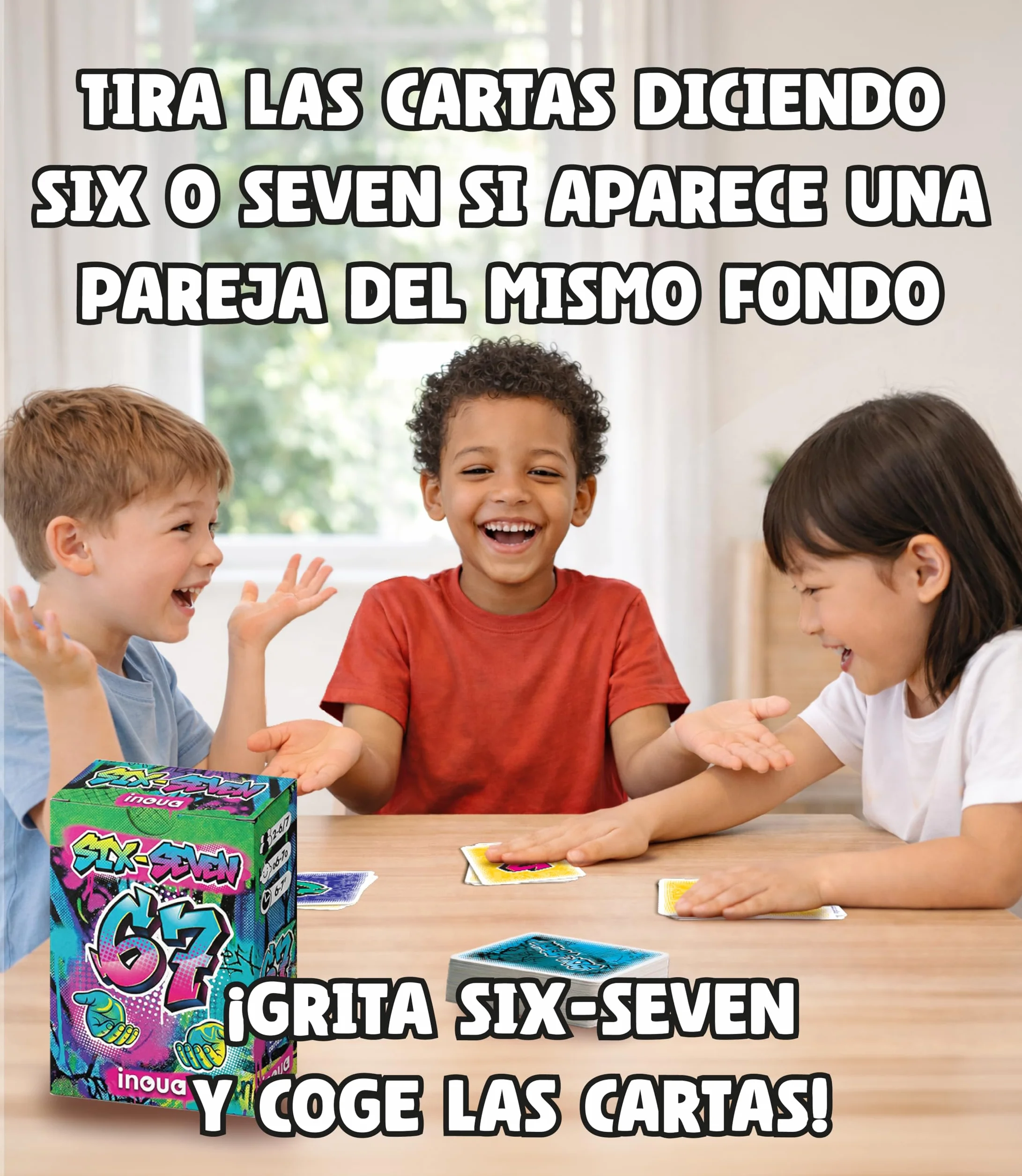 Juego de cartas rápido de reflejos 6-7 | Juego familiar infantil de velocidad y atención | 2-7 jugadores | Partidas de 6-7 minutos | ES-EN-FR-PT