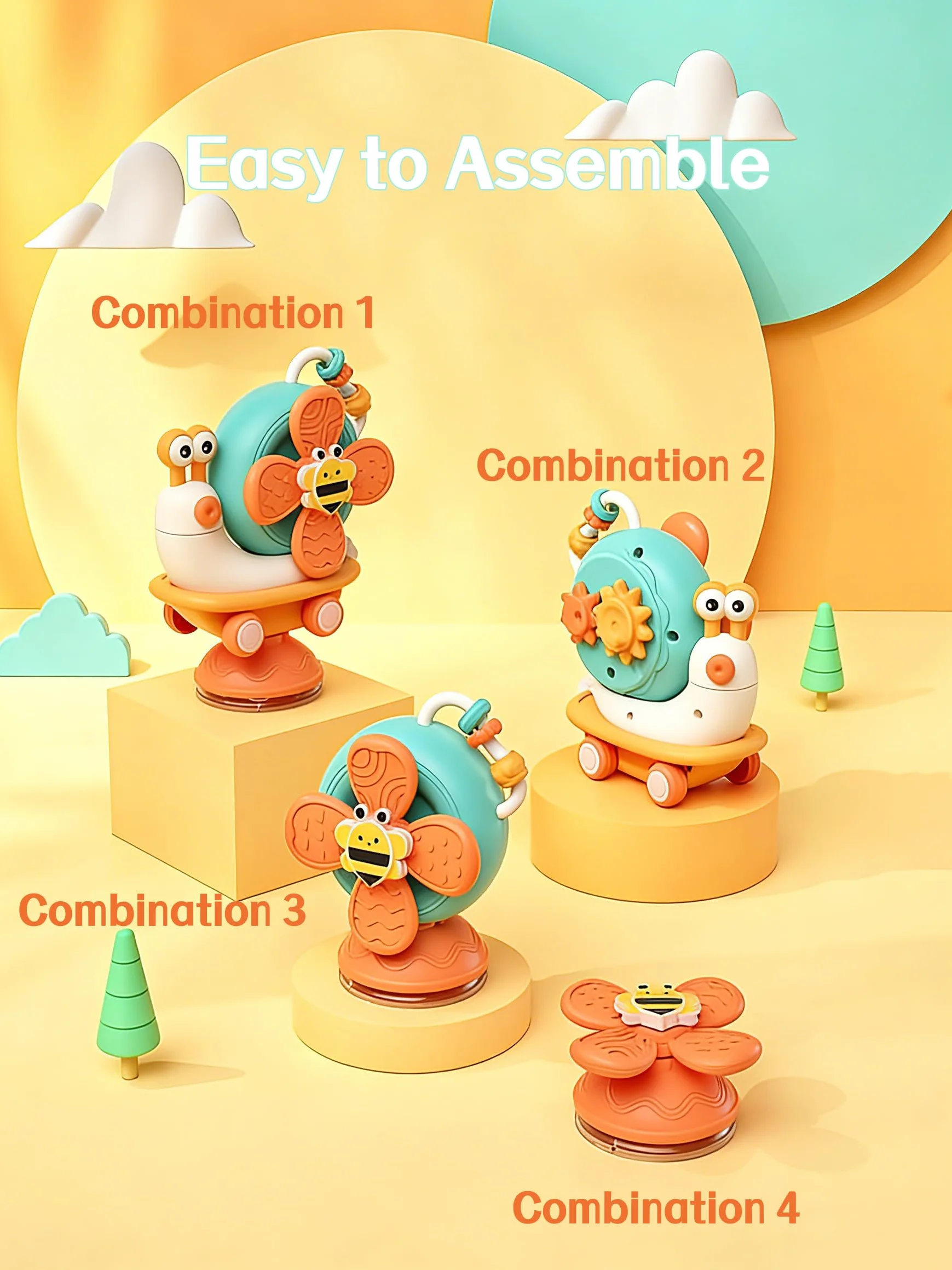 VORENUS Juguetes Giratorios con Ventosa para La Trona, Bebé y Juguetes Sensoriales de Baño, Montessori Juguetes Bebes 6-12 Meses, Regalo Niña Niño 7 8 9 10 11 Meses 1 año