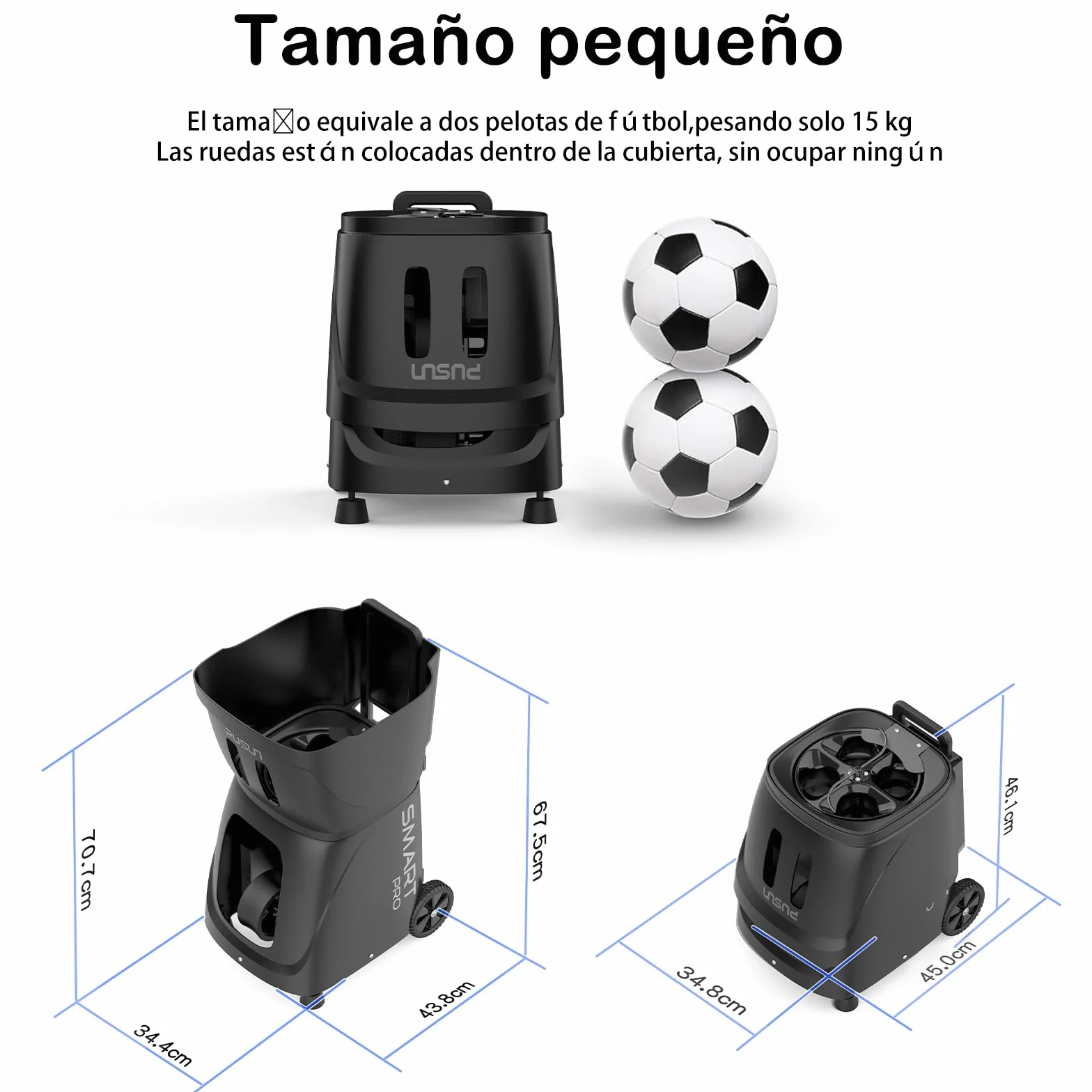 PUSUN PT-Smart Pro Máquina Lanzapelotas de Tenis Profesional Control App Remoto 12 Modos Entrenamiento 4-6 Horas Batería