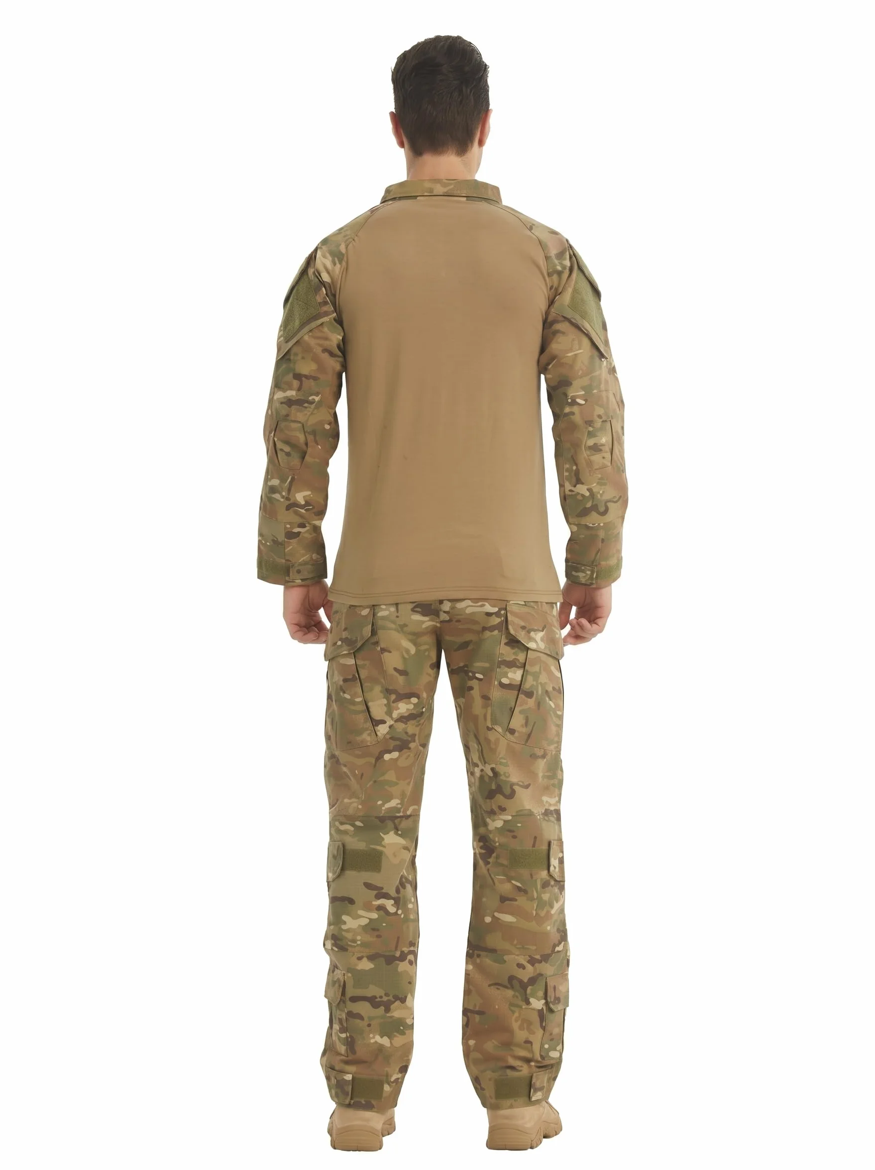 Traje de camuflaje para hombre BDU, camiseta de combate paintball, pantalones tácticos manga larga cremallera 1/4, ropa de caza militar