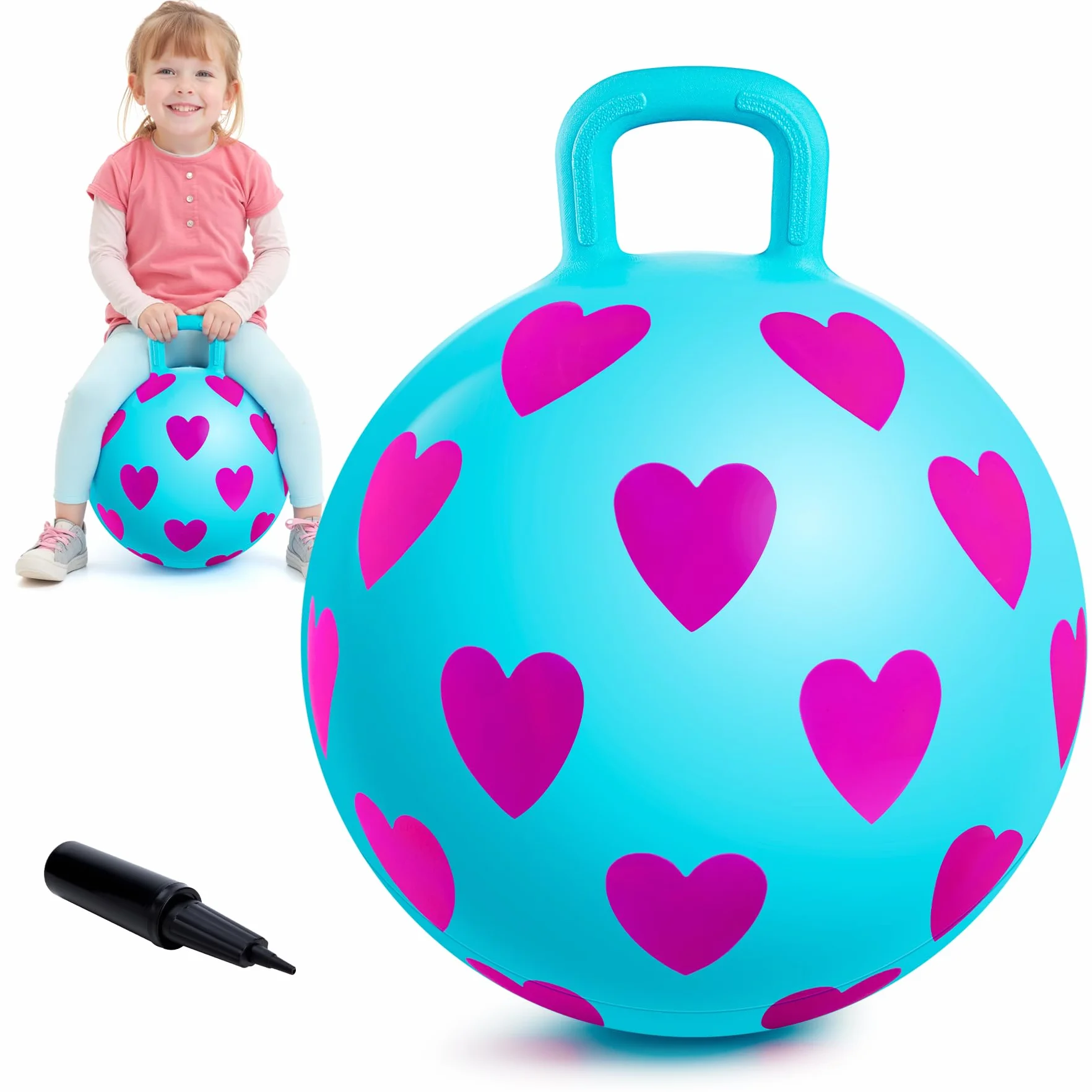 INPODAK Pelotas Saltarinas para Niños 40cm Pelota Saltarina con Asa Bola Hopper de 15 Pulgadas Resistente hasta 100 kg Pelotas Saltarinas Inflables Space Hopper para Niños de 3 a 6 Años