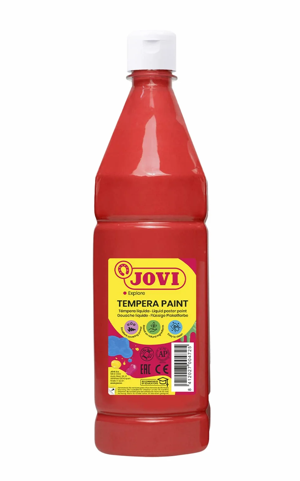 Jovi 511 - Témpera líquida, Bermellón, 1000 ml | Pintura a base de ingredientes naturales, Fácil de lavar, Sin gluten