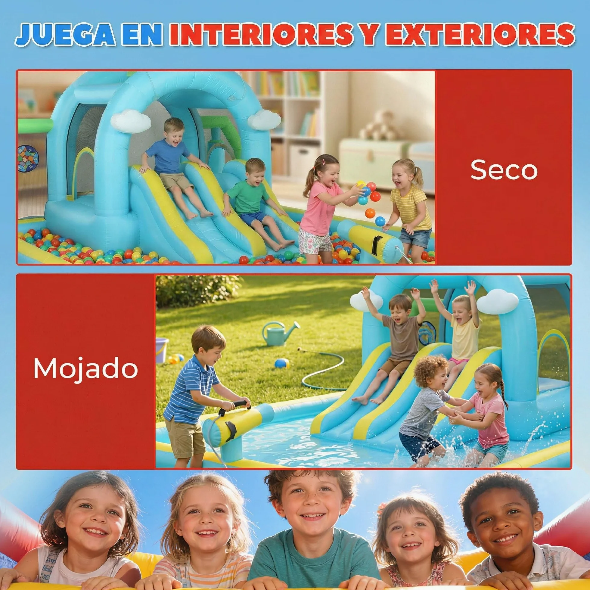 AIYAPLAY Castillo Hinchable Grande Acuático 7 en 1 con Soplador 450W Hinchable para Niños con Tobogán Seco/Agua, Trampolín, Piscina, Canasta, Columna de Boxeo Exterior/Interior 3-8 Años 426x360x198 cm
