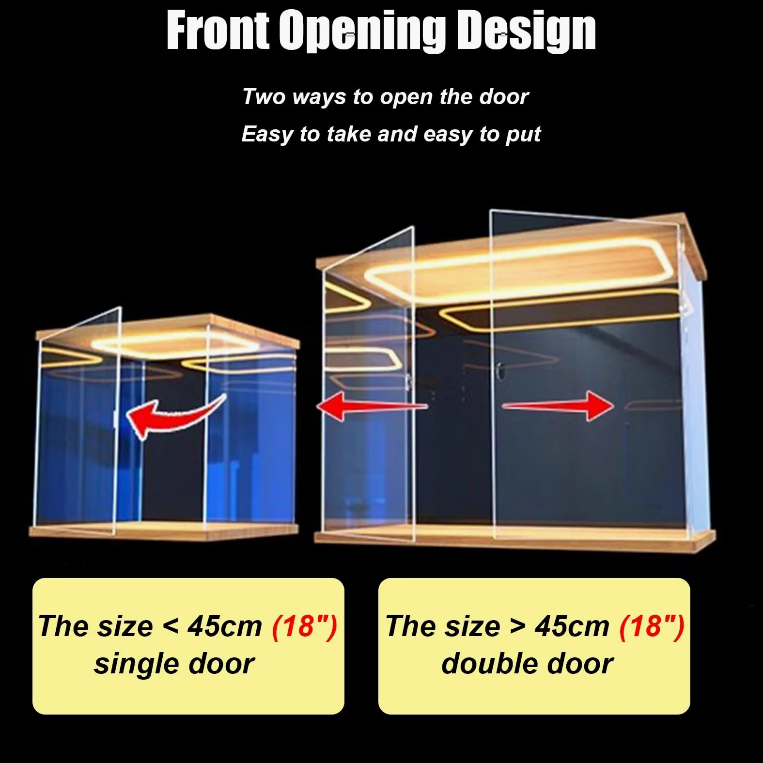 Vitrina de Acrílico Vitrina Alta de PVC Transparente con Luz LED, Caja de Acrílico para Exhibir Figuras de Trofeos, Vitrina para Figuras a Prueba de Polvo Puerta, Contenedores(30x40x60cm/12x16x24in)