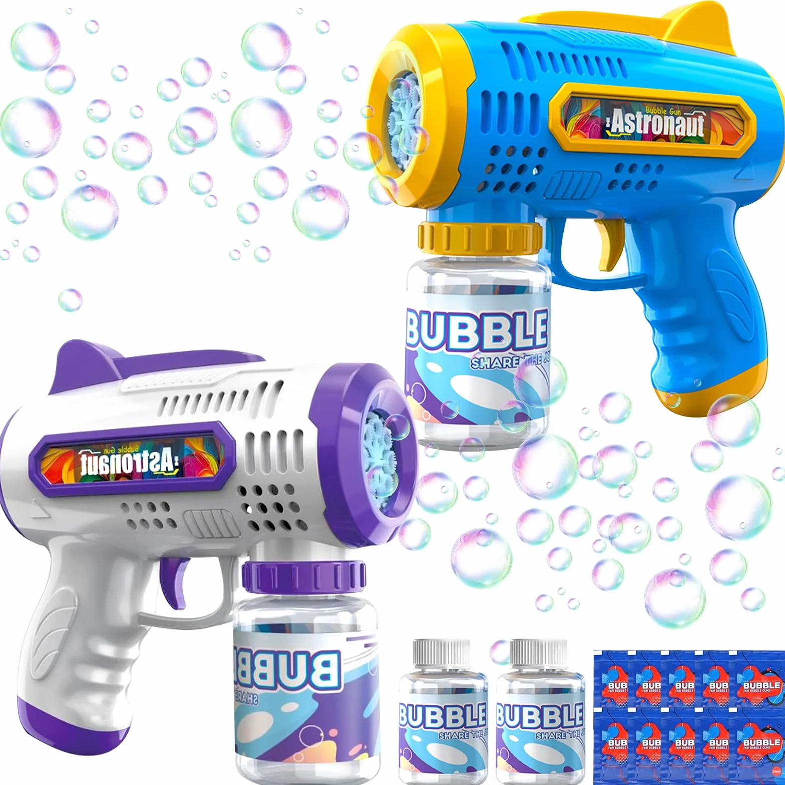 2 Pistola de Burbujas para Niños Máquina Burbujas de Jabon Niños Máquina Automática de Burbujas 10000+ Burbujas para Cumpleaños Fiestas, Aire Libre Bodas