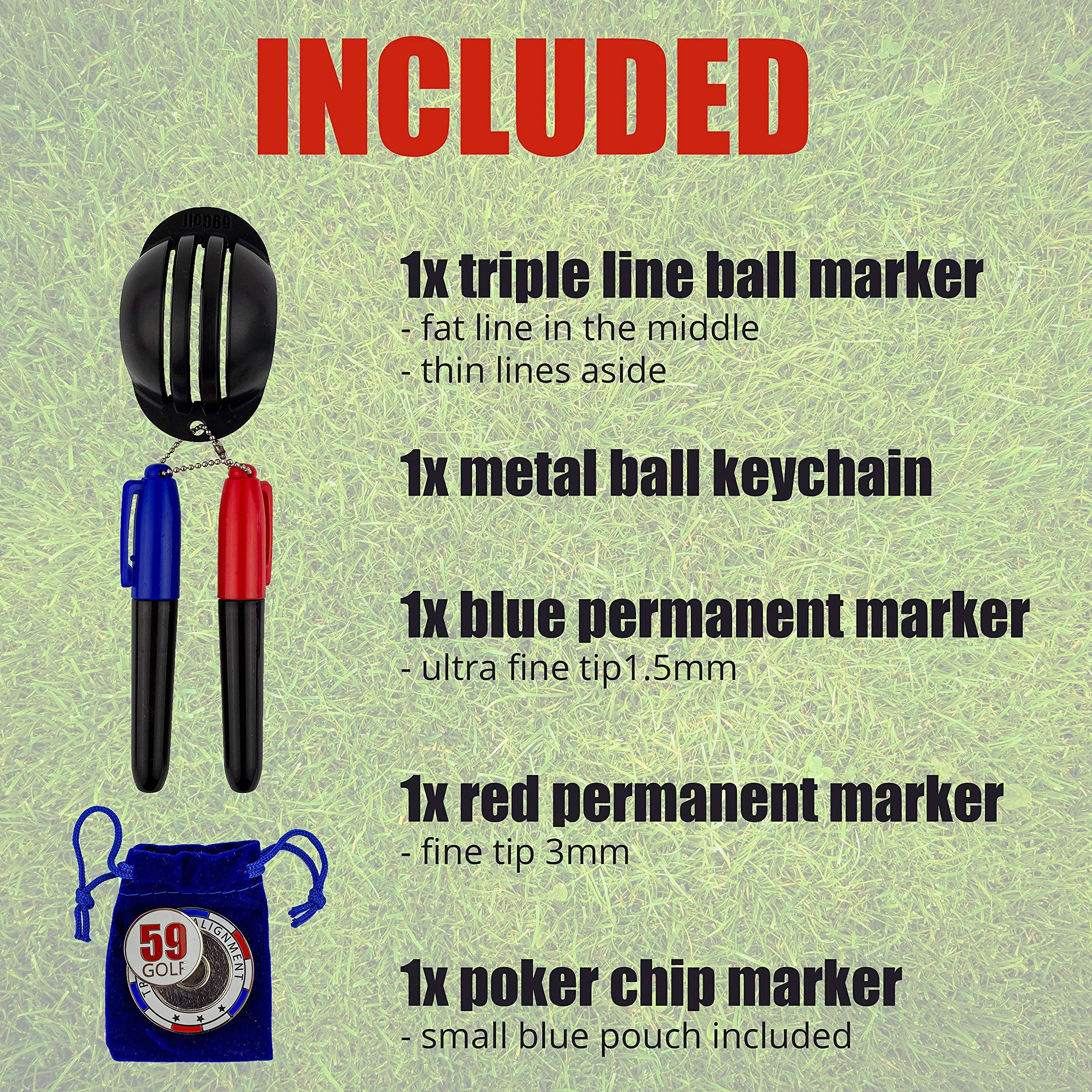 Bola de Golf Marcador de Triple línea + Marcadores Permanentes