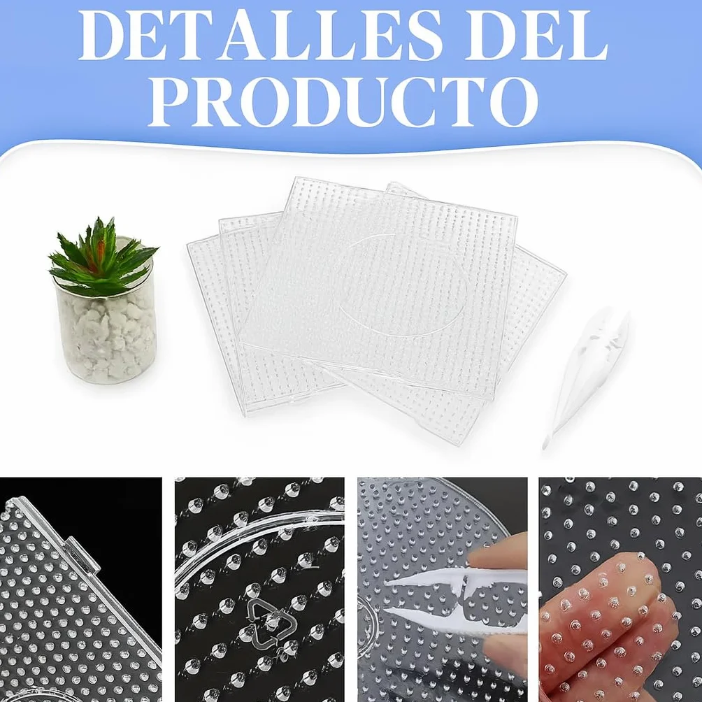 12 Placas cuadradas transparentes Juego de Cuentas Beads - 14.5 x 14.5 cm 2 Pinzas,Papel de Planchado, Libro Hama 90 patrones Transparente placa interconectable