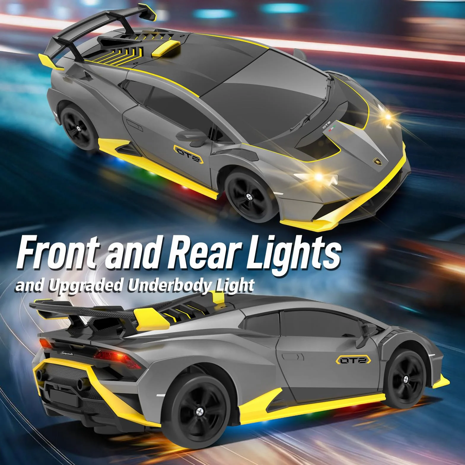 YONCHER Coche Teledirigido, 1:24 20KM/H RC Drift Coche, Lamborghini con Licencia Oficial, 2.4GHz 4WD Drift RC Car con Luces,para Niñas Adultos