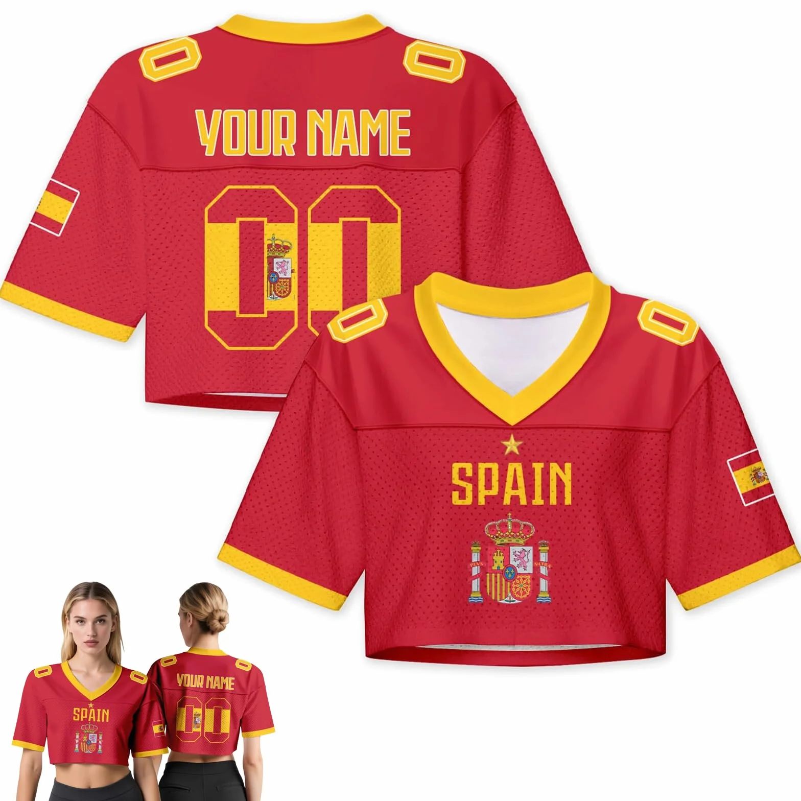 Camiseta de fútbol Personalizada para Mujer con Bandera, Malla Y2K, Top Corto Mundial 2026