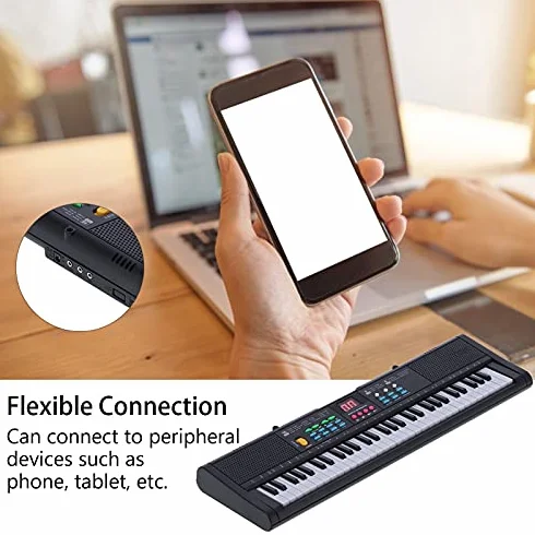 Teclado Piano 61 Teclas Teclado de Piano Digital con Micrófono Cable USB Altavoces Duales para Niños Principiantes