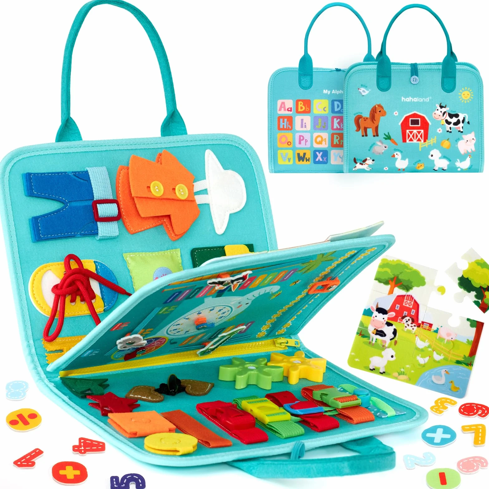 hahaland Busy Board Montessori 2 años - Tablero Sensorial de Actividades Juguetes Montessori para Niños 2 años, Regalos para Niños Cumpleaños 1 2 3 años