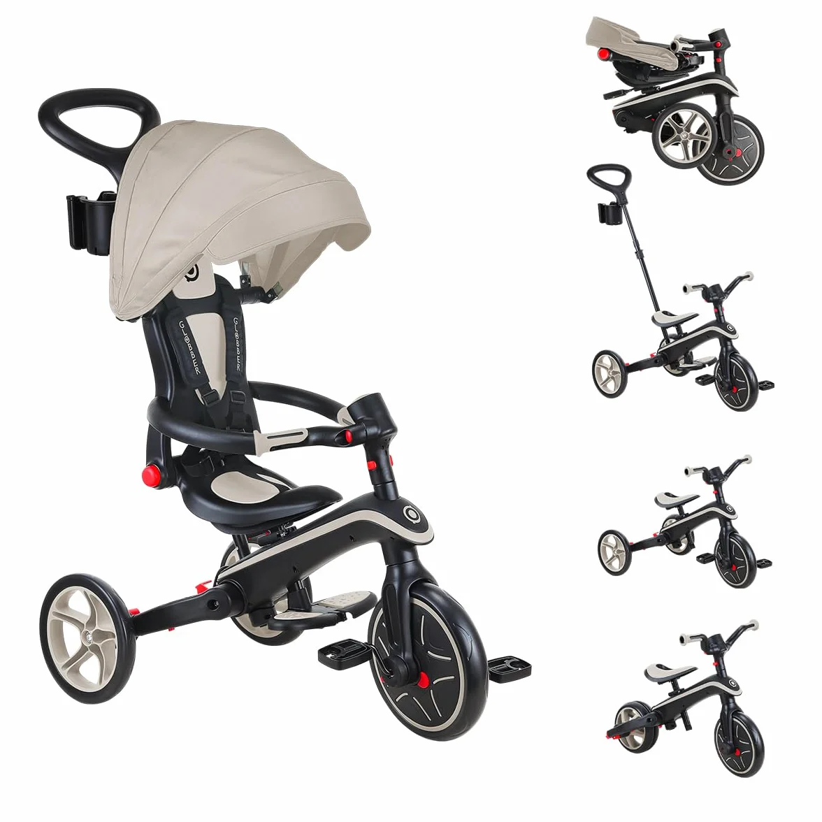 Trottinette enfant Globber Tricycle Explorer 4 en 1 Evolutif et Pliable Taupe