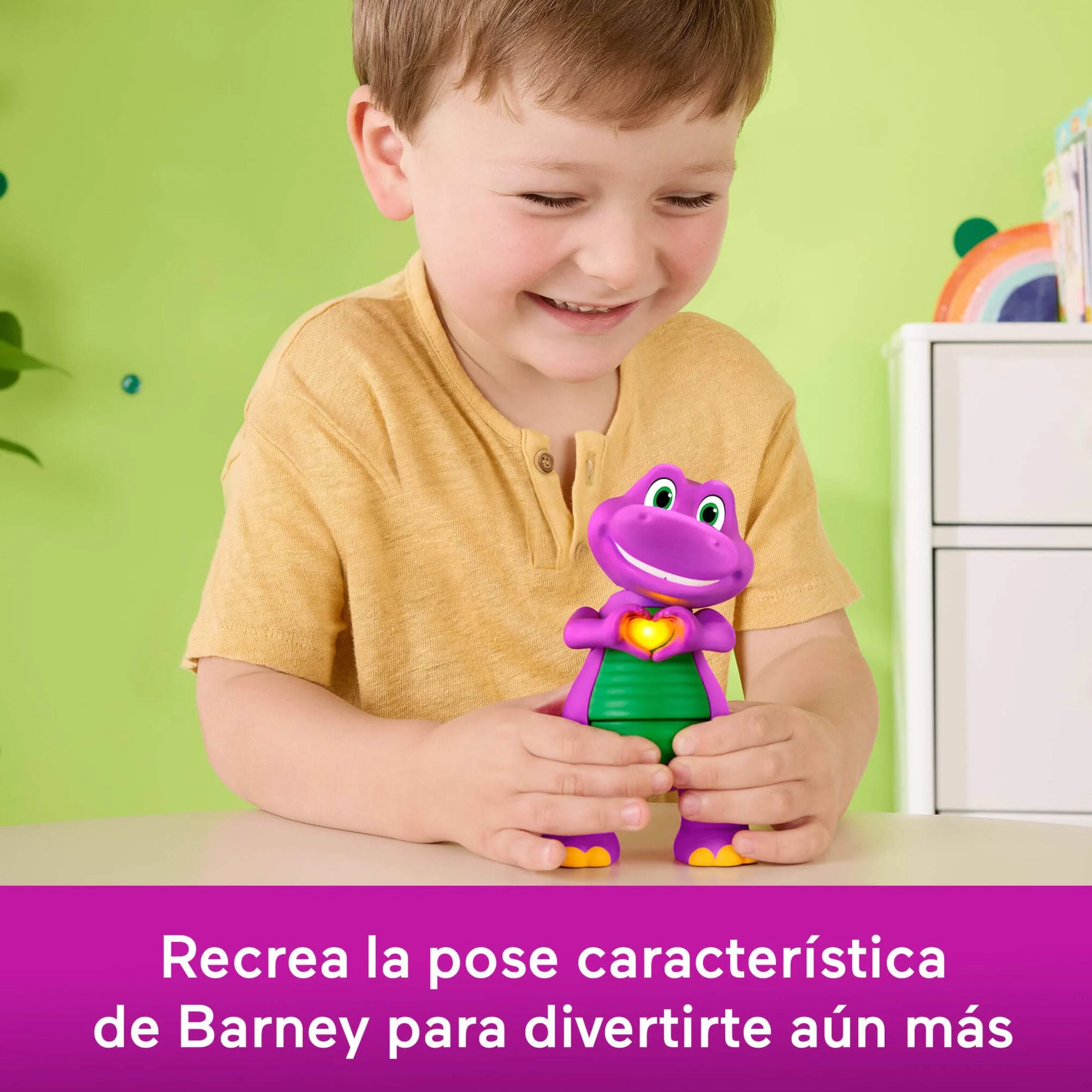 Barney Fisher-Price Barney's World Heart Hands Juguete Musical de Figura 14,48cm de Altura con Luces, para niños y niñas de Preescolar a Partir de 2 años, JFF05
