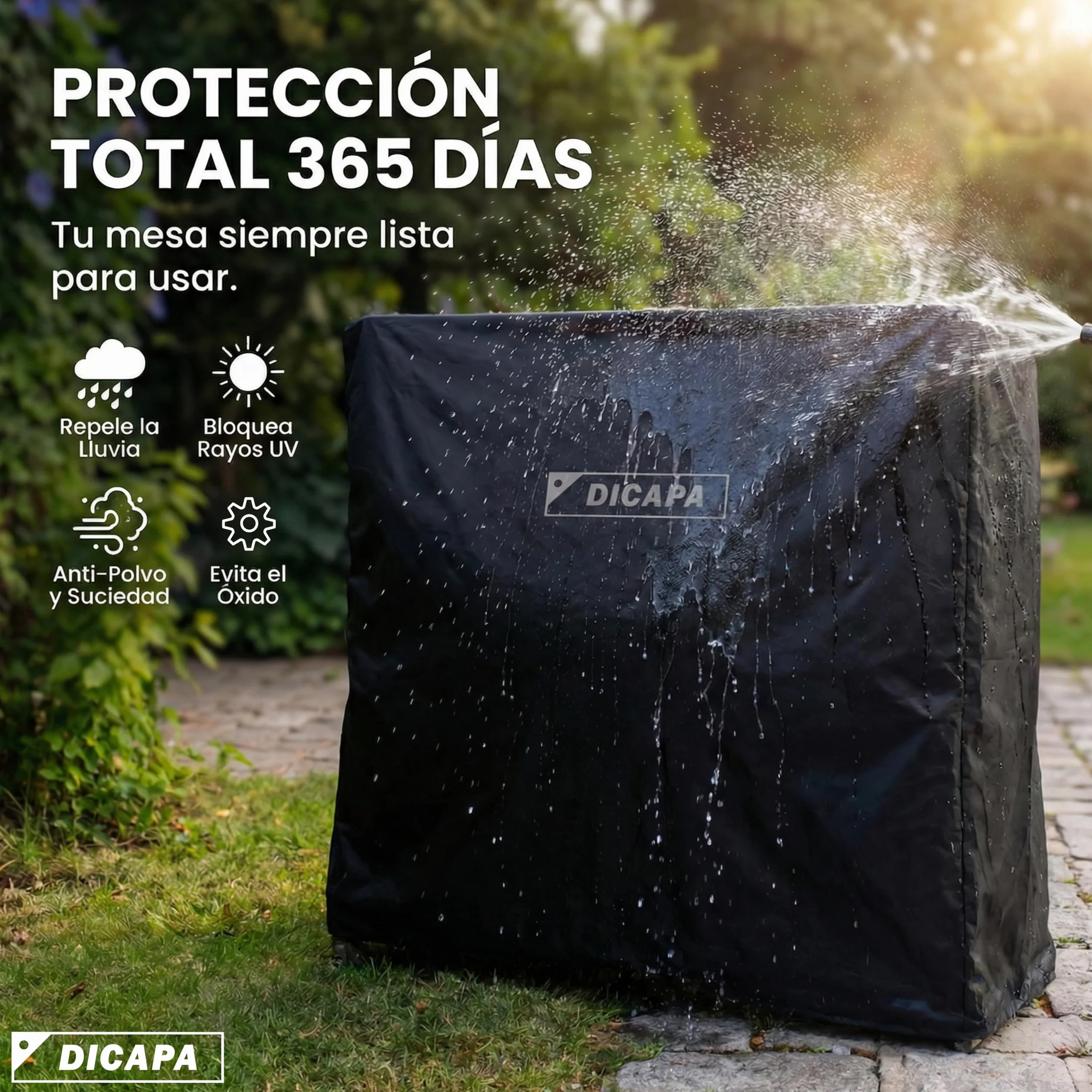 DICAPA Funda Mesa Ping Pong Exterior 165x70x165 cm Impermeable Resistente (Negro)