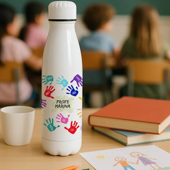 Transparent Gift Botellas Personalizadas con Nombres y Texto. Regalos Originales para Profesores. Botella de Agua de Regalo Fin de Curso