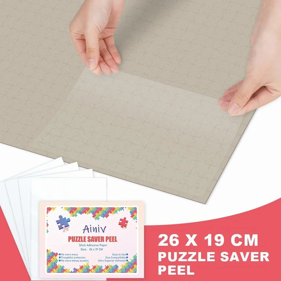 Ainiv 32PCS Hojas de Pegamento para Puzzles, Despegable Cola Transparente Papel Adhesivo, Lámina Adhesivas para Rompecabezas para Preservar 4000PCS, Lámina Accesorios Puzzle para Asegurar y Proteger
