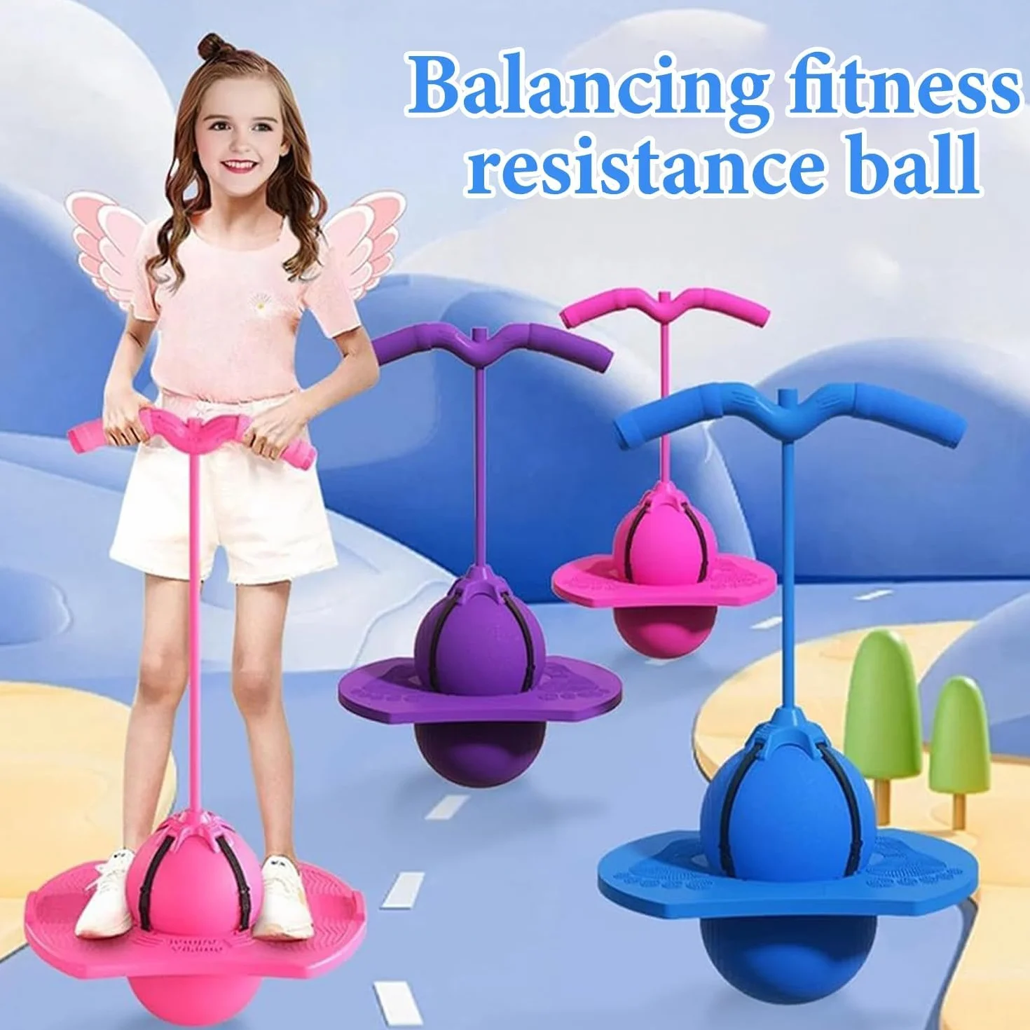 Balón Saltarín Equilibrio Niños, Pogo Ball con Asa, Base Antideslizante, Juguete Interior & Exterior, Deporte y Fitness para Niños y Adultos (Rosa)