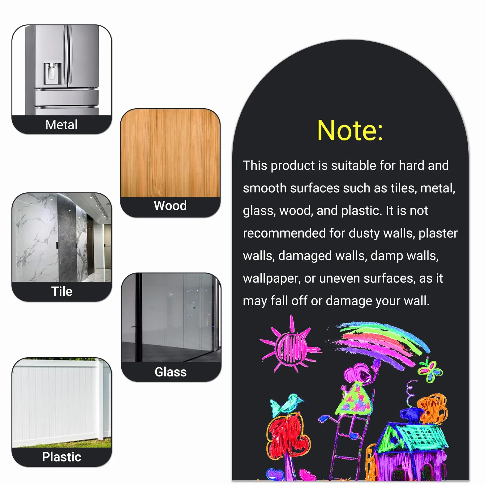 Pizarra Magnética Adhesiva de Pared Diseño Arco 80 x 40 cm – Pizarra Negra Borrable en Seco con Superficie Magnética, Incluye Tizas, Imanes y Paño – Hogar, Escuela y Oficina (Negro)