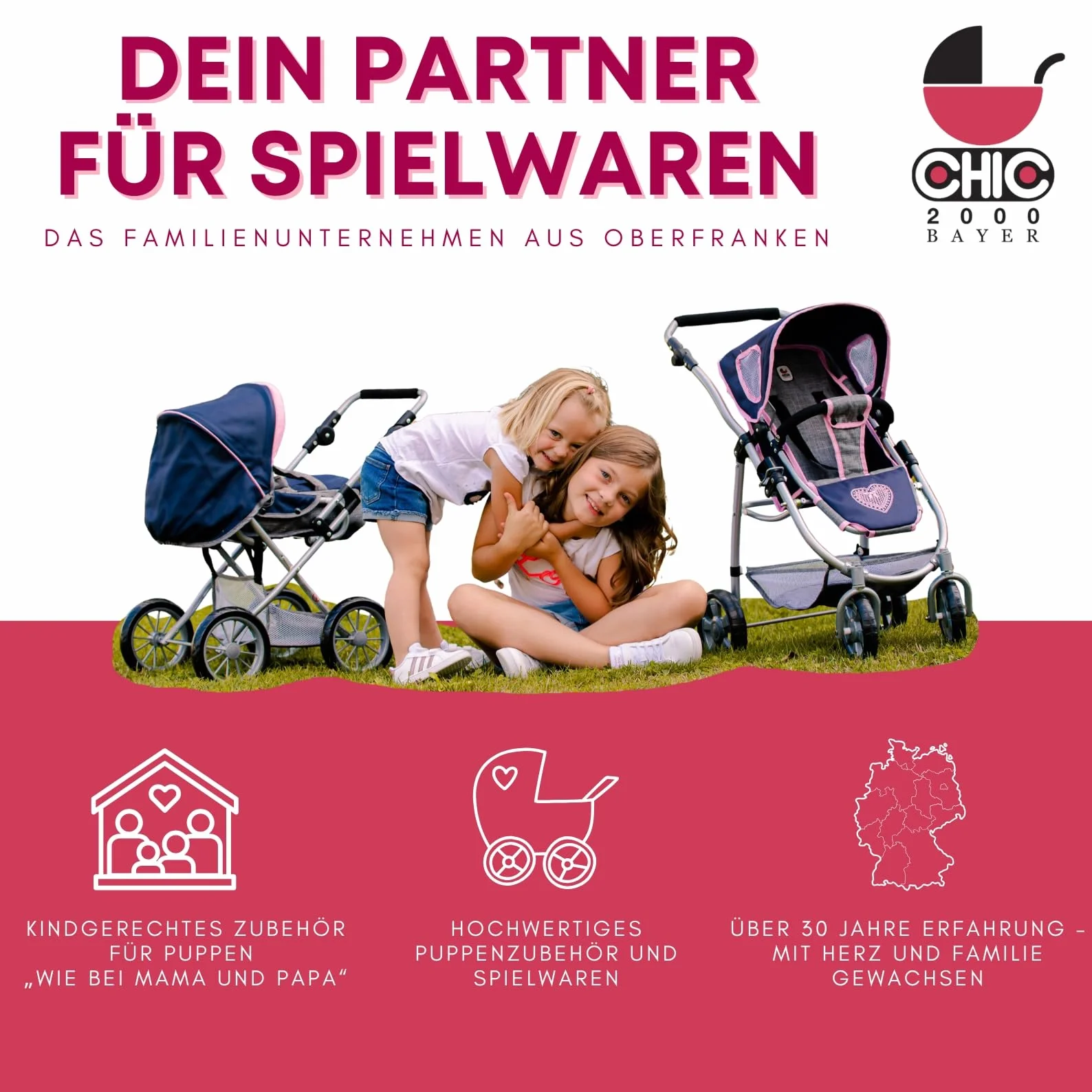 Bayer Chic 2000 Cochecito para muñecas Mila 2 en 1 Rosa Vaquero Mango Ajustable 39-72 cm 50 cm 3-7 años