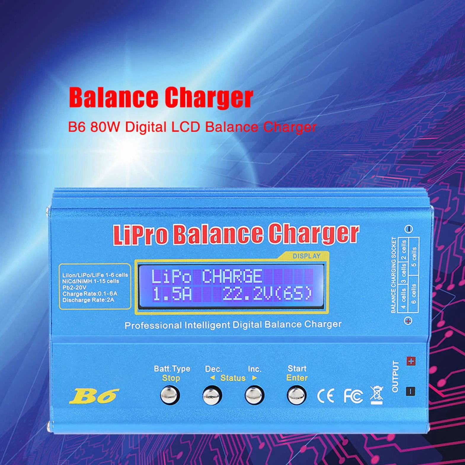 Jadeshay Cargador de Equilibrio,80W Cargador Lipo Descargador de Equilibrio para LLiPo NiMH RC Batería,con Pantalla LCD (EU Plug)