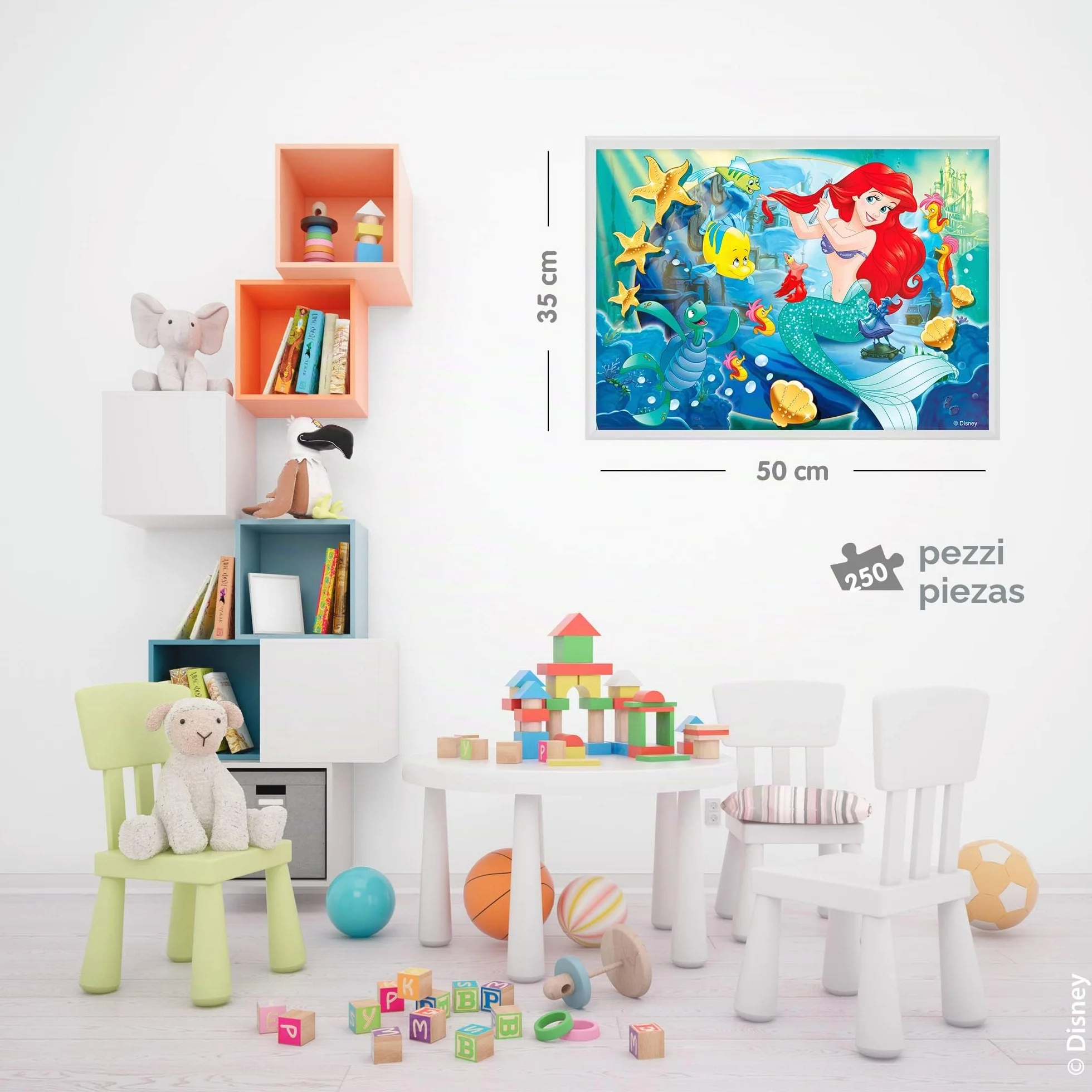 Lisciani - DISNEY La Sirenita - Ariel - Puzzle para niños a partir de 7 años, 250 piezas, 2 en 1 Doble Cara Anverso / Reverso con reverso para colorear - Desarrollo de la creatividad y la imaginación