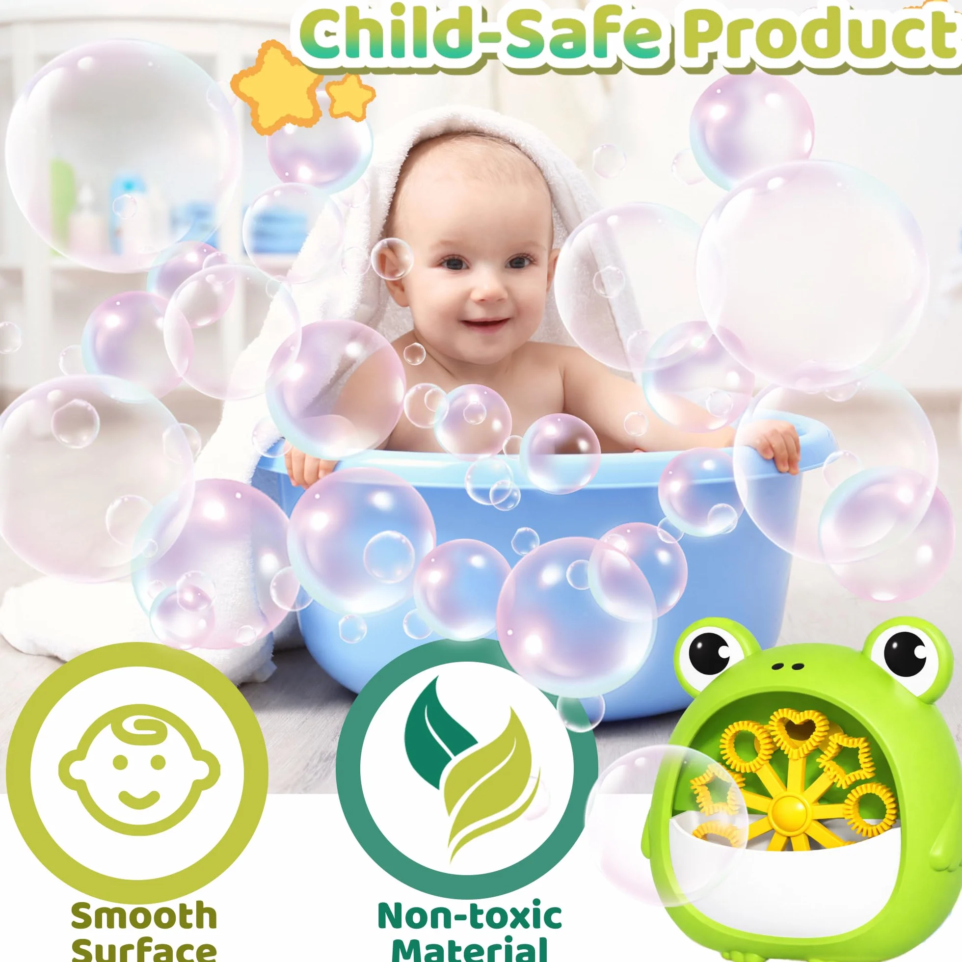 Chennyfun Máquina de Burbujas Rana para Niño, Juguete Portátil y Automática Hacer Burbujas 2000+/Min, Máquina de Soplado Burbujas con Solucione, Interior Exteriores Boda Fiesta Regalo Cumpleaño Juegos