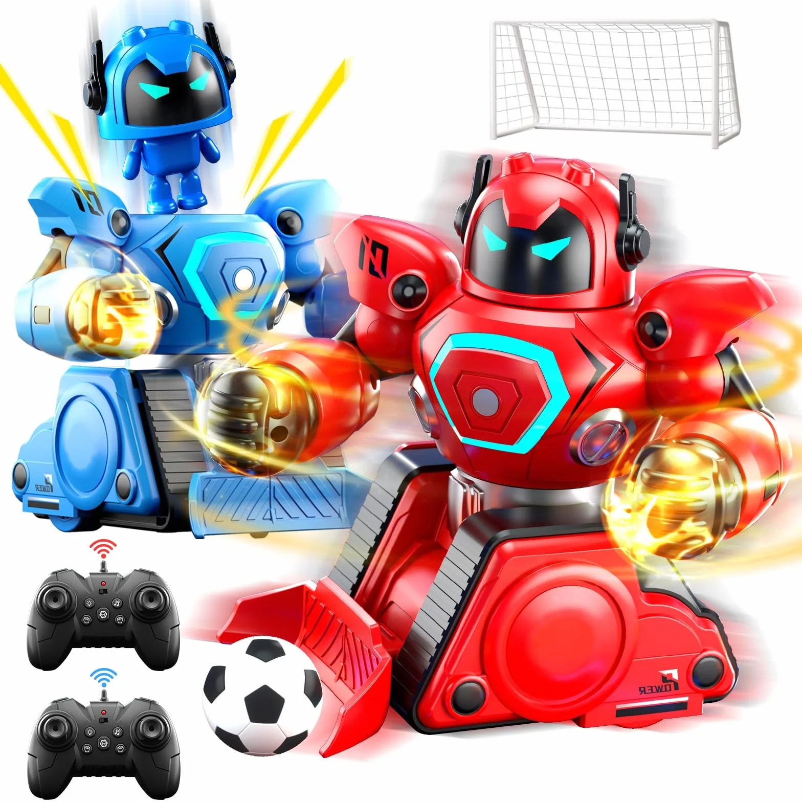 Herenear Robot Kombat Teledirigido con Muñeca Eyectora, 2 Piezas RC Robot Juguete con Luz LED y Música, 360° RobotCombate de Boxeo, Coche de Fútbol Teledirigido Regalos para Niños 6 Años