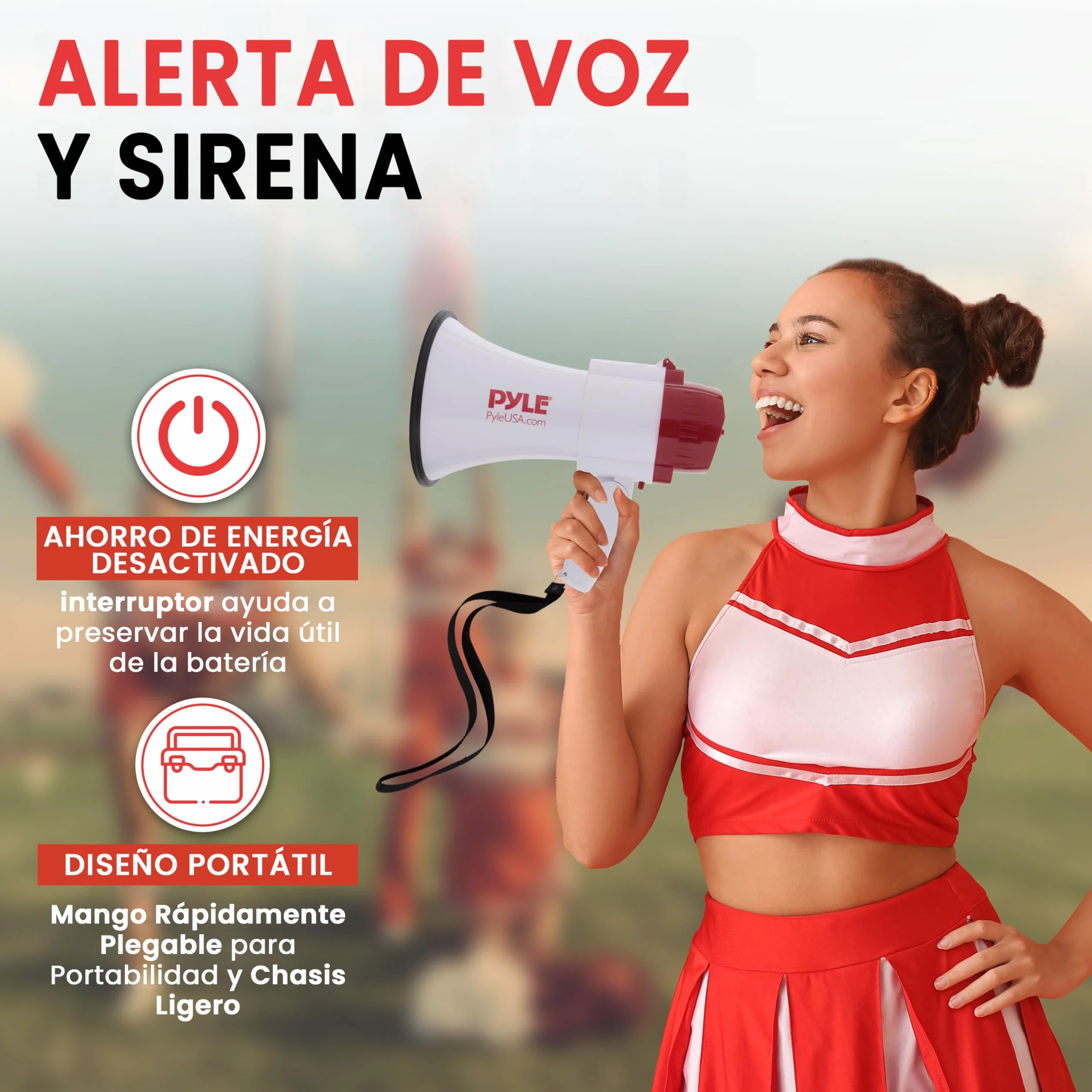 Pyle Megafono Portatil Altavoz Sirena 30V Microfono Sonido PA Mango Plegable