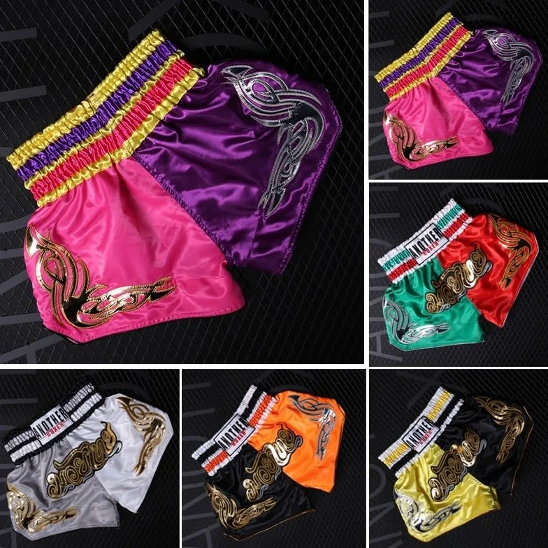 Pantalones cortos de Muay Thai transpirables para niños y adultos con cintura elástica