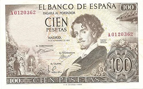 España BILLETE ORIGINAL 100 PESETAS 1965 GUSTAVO ADOLFO BECQUER