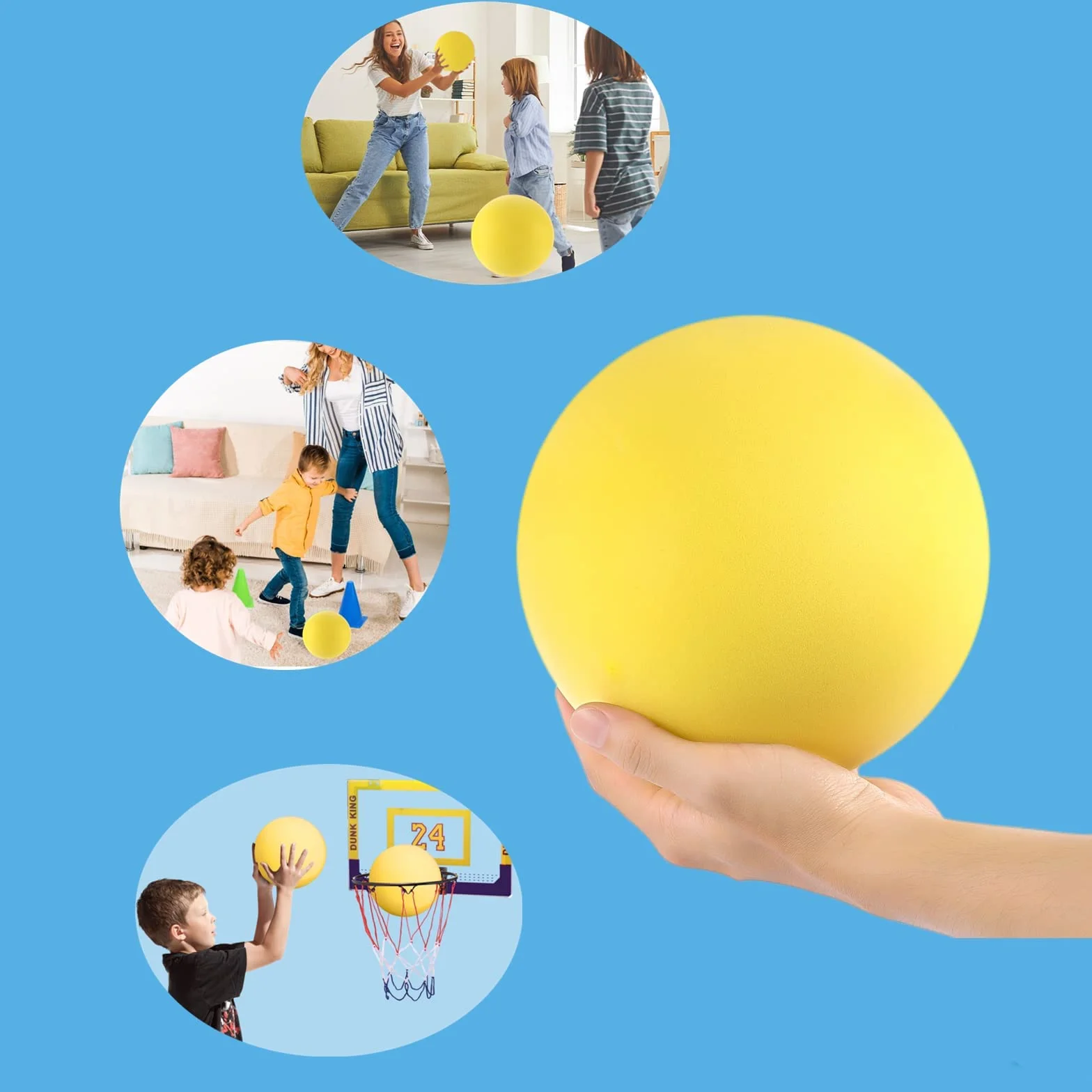 Pelota de Espuma Suave y Silenciosa de 18 cm - Bola de Esponja para Actividades de Interior, Kickball, Dodgeball y Juegos (Azul)