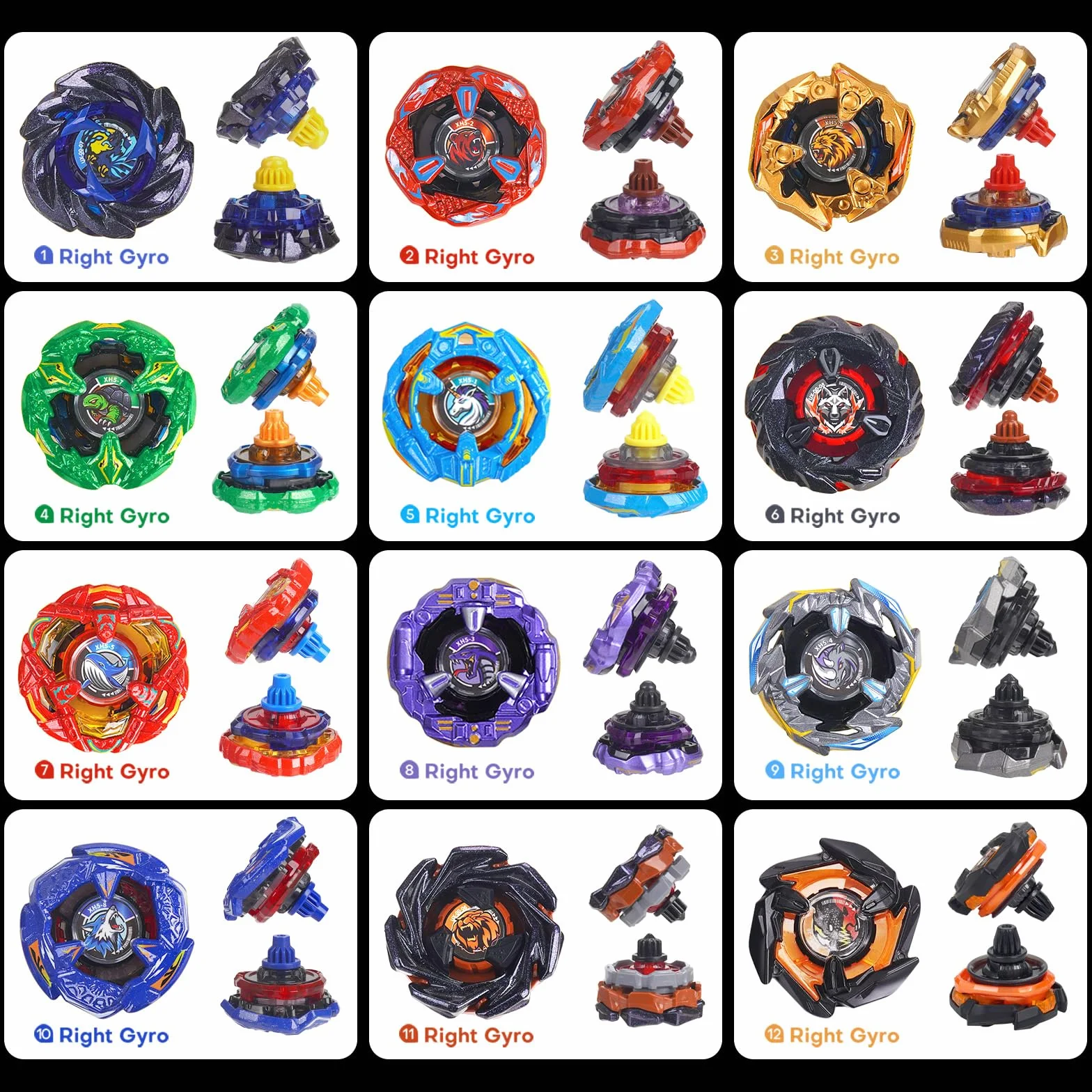 Juego de X Peonzas de Batalla, 12 Juguetes giratorios con 3 lanzadores, 1 Agarre y Estuche de Almacenamiento portátil | Regalo de Juego de Arena giroscópica para niños y niñas de 6 años