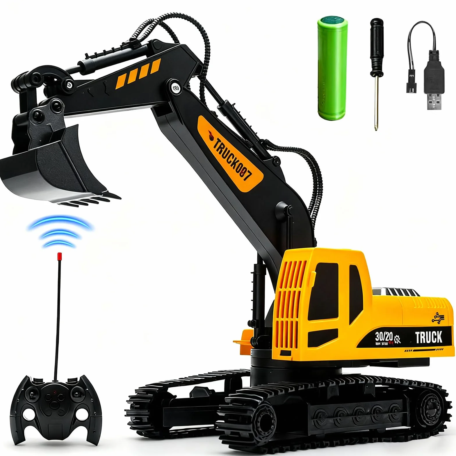 2,4 GHz Excavadora Teledirigido,1:24 Excavadora Juguete Teledirigido,Excavadora Control Remoto,Grua Teledirigi-da,Gruas de Juguete,con Luces y Música,Juguet Construcción Regalo Cumpleaños (C)