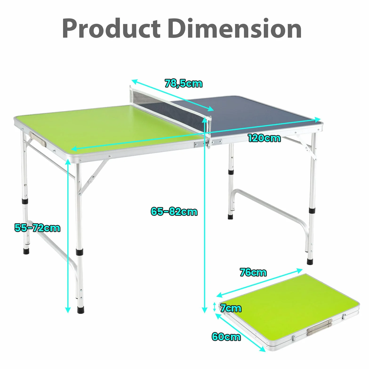 LIFEZEAL Mini Mesa de Ping Pong Plegable, 120x76 cm, Altura Ajustable 3 Niveles, Juego Completo con Raquetas y Pelotas