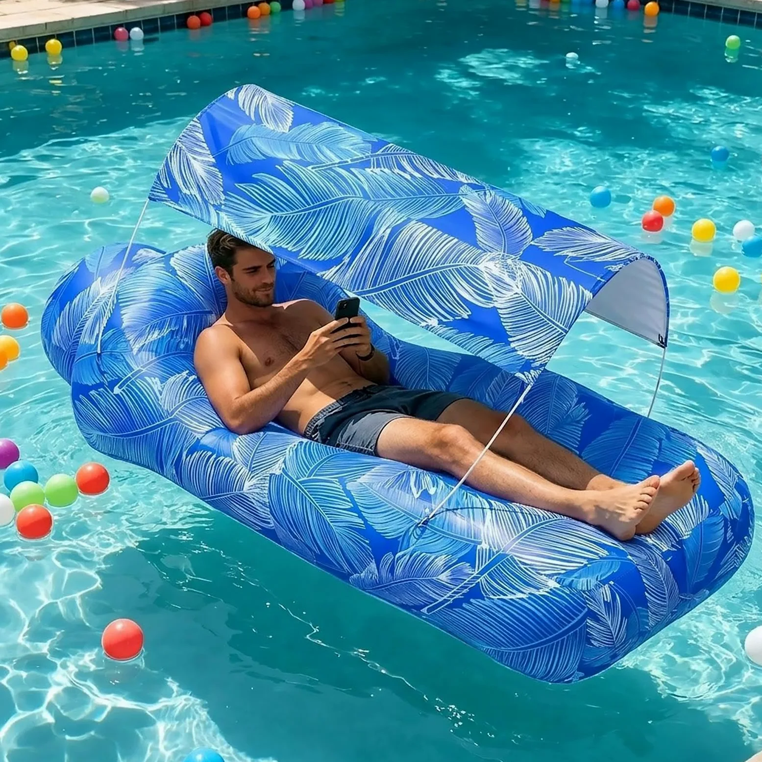 Sofá cama inflable para playa, toldo para, silla flotante portátil | Vacaciones viaje camping frente al mar senderismo picnic jardín salón acuático al aire libre