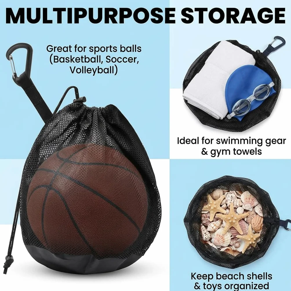 Bolsa Red para Baloncesto Futbol Voleibol con Cordon Ajustable, Gancho para Colgar, Transpirable y Portatil