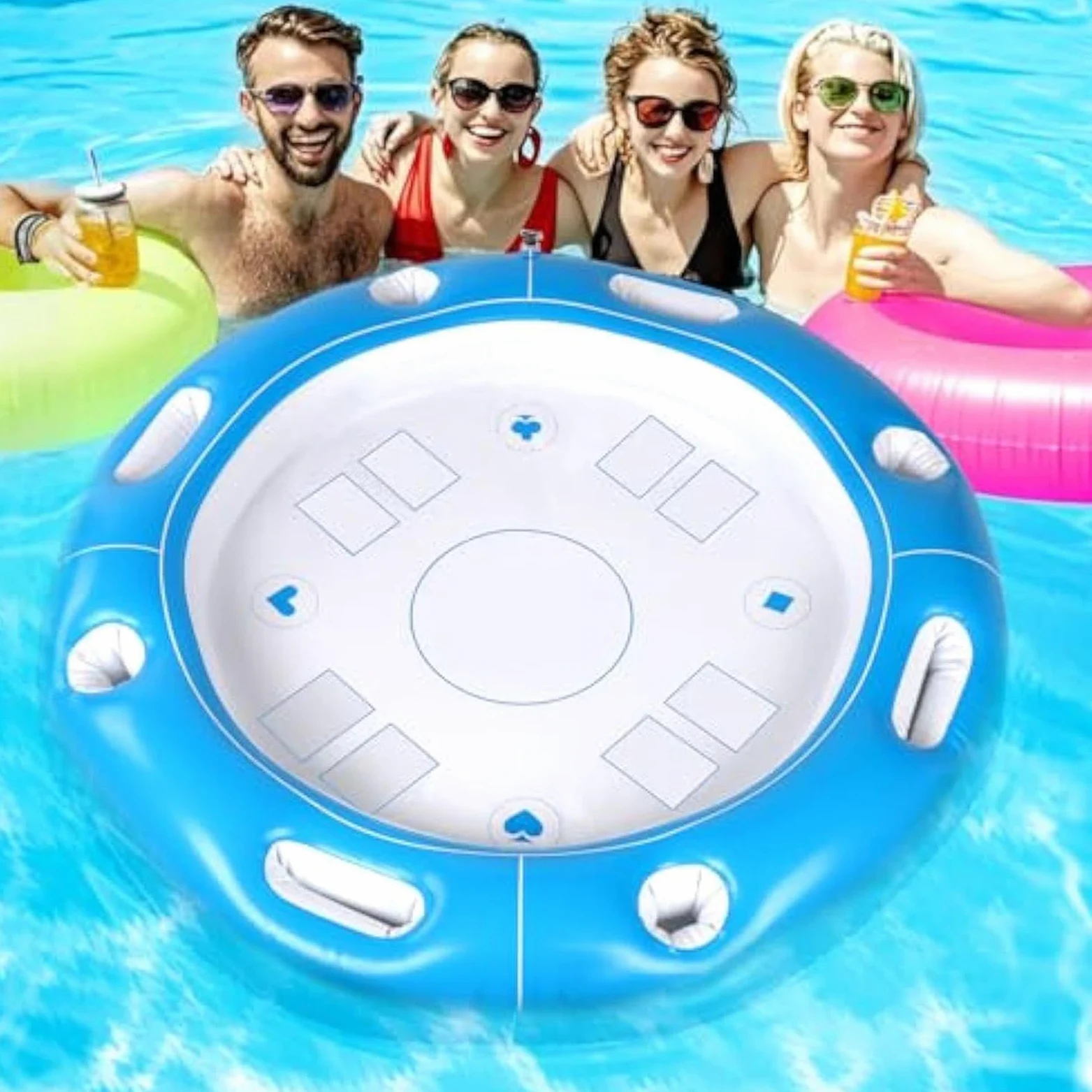 Mesa Flotante para Juegos Piscina Portavasos Cartas Incluidas | Mesa De Cartas Para Piscina En Clima Caluroso En Parque Acuático Playa Adultos Hombres Mujeres Familia Y Amigos
